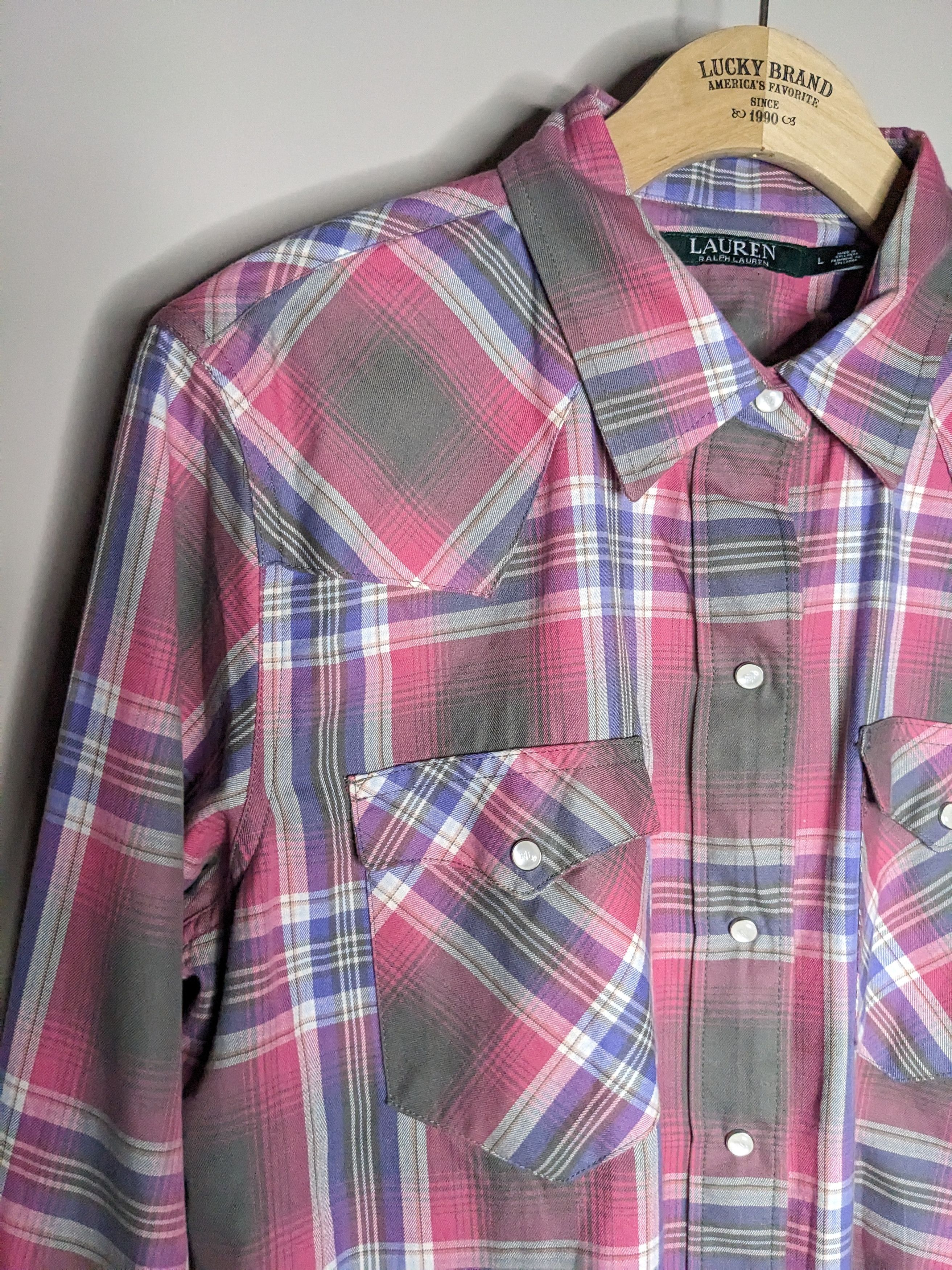 Lauren Ralph Lauren Ralph Lauren Plaid Pearl Snap Shirt Woman Large Pink Western Size L / US 10 / IT 46 - 4 Thumbnail