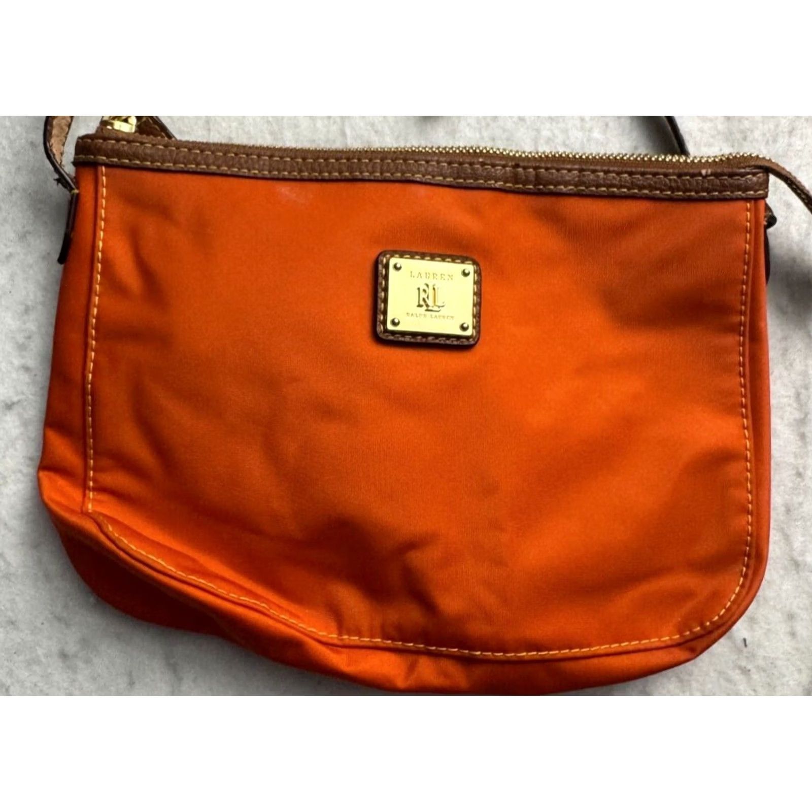 Ralph Lauren VINTAGE Lauren Ralph Purse Womens Small Crescent Bag Orange Pouch Zip Strap Crossbody Size ONE SIZE - 3 Thumbnail