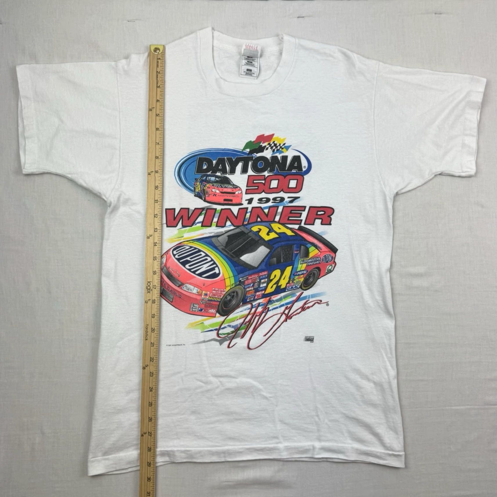 Fruit Of The Loom VINTAGE Jeff Gordon T-Shirt Men Large White 90s Rainbow Daytona Winner Graphic Print Sports Size US L / EU 52-54 / 3 - 7 Thumbnail