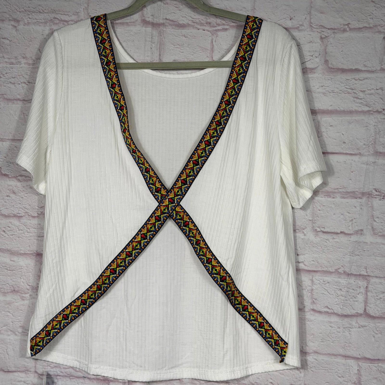 Other Cupshe Large White Short Sleeve Top with Colorful Strap NWT Size L / US 10 / IT 46 - 4 Thumbnail