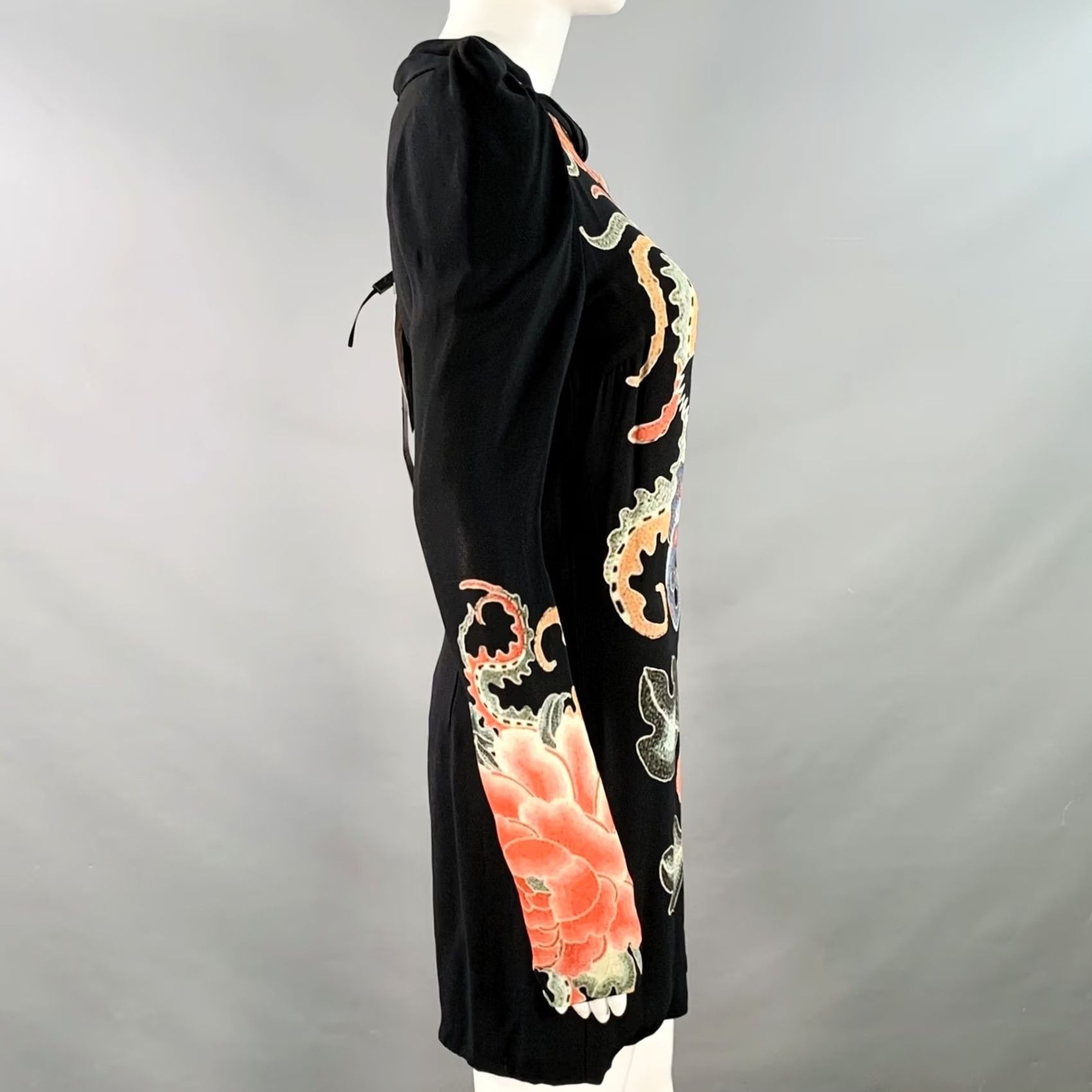 John Richmond JOHN RICHMOND Size S Guereda Black Multi Color Viscose Dragon Cocktail Dress Size S / US 4 / IT 40 - 3 Thumbnail