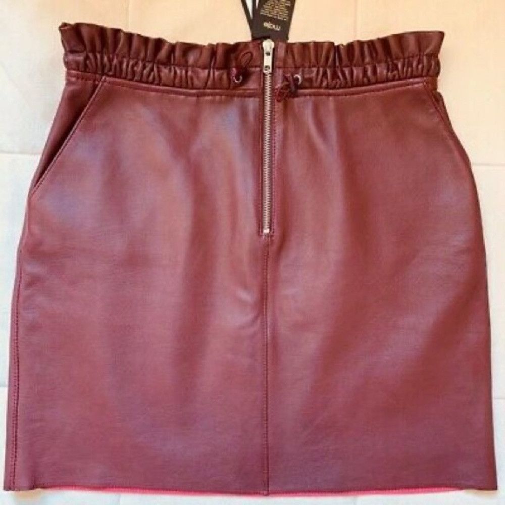 Maje NWT New $570 Maje Draw cord Burgundy Leather Mini Skirt Siz Size 30" / US 8 / IT 44 - 5 Thumbnail