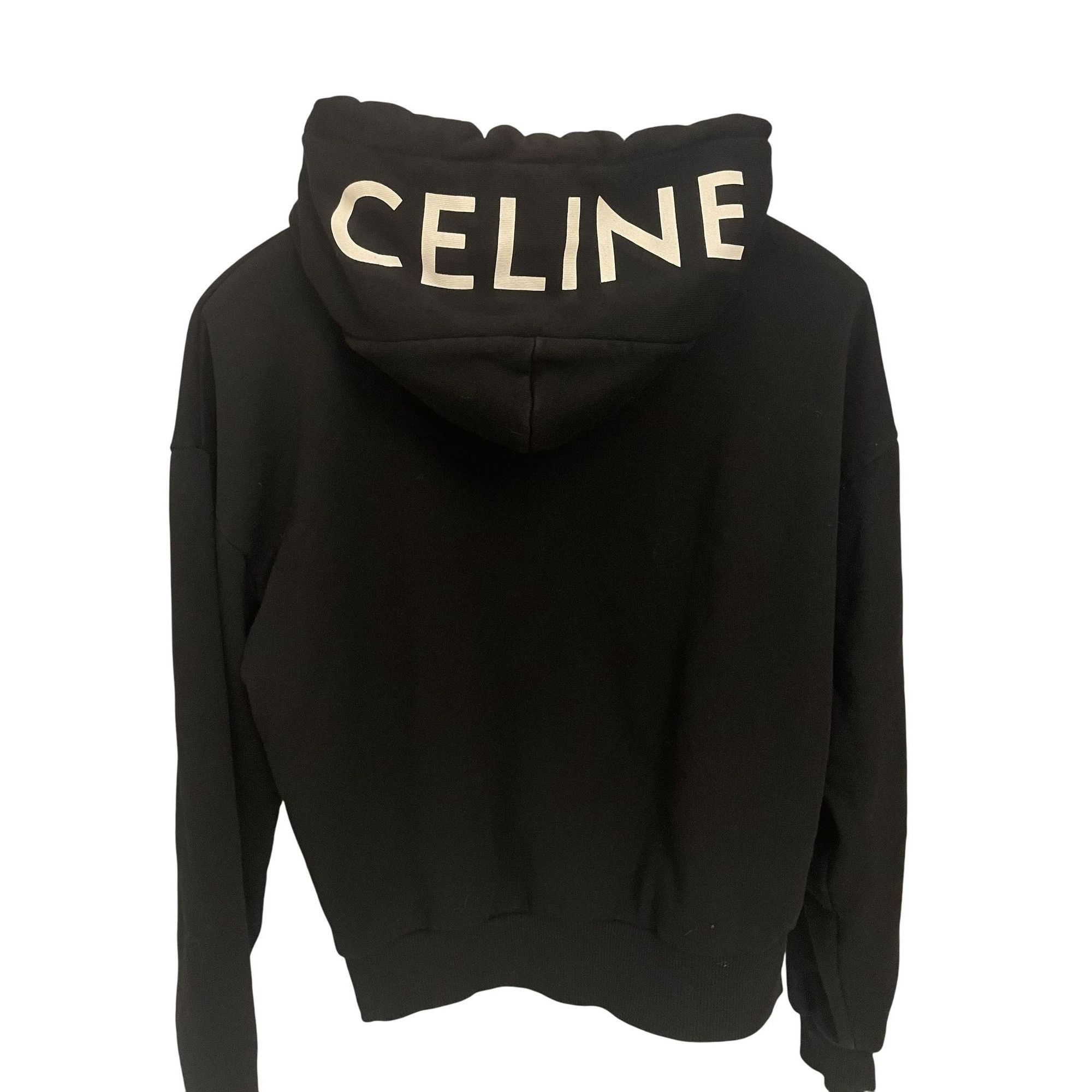 Celine Celine Black Zip-Up Hoodie With Drawstring Hood & Pocket Det Size S / US 4 / IT 40 - 2 Thumbnail