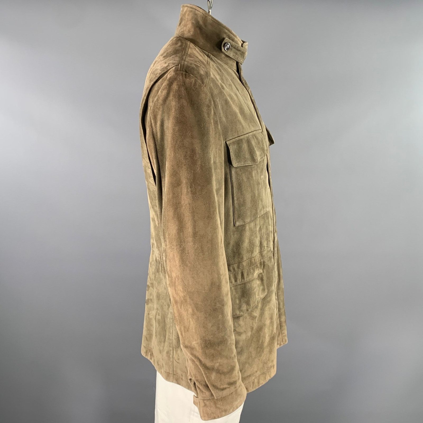 Loro Piana LORO PIANA Size XXL Khaki Solid Suede Field Jacket Size US XXL / EU 58 / 5 - 3 Thumbnail