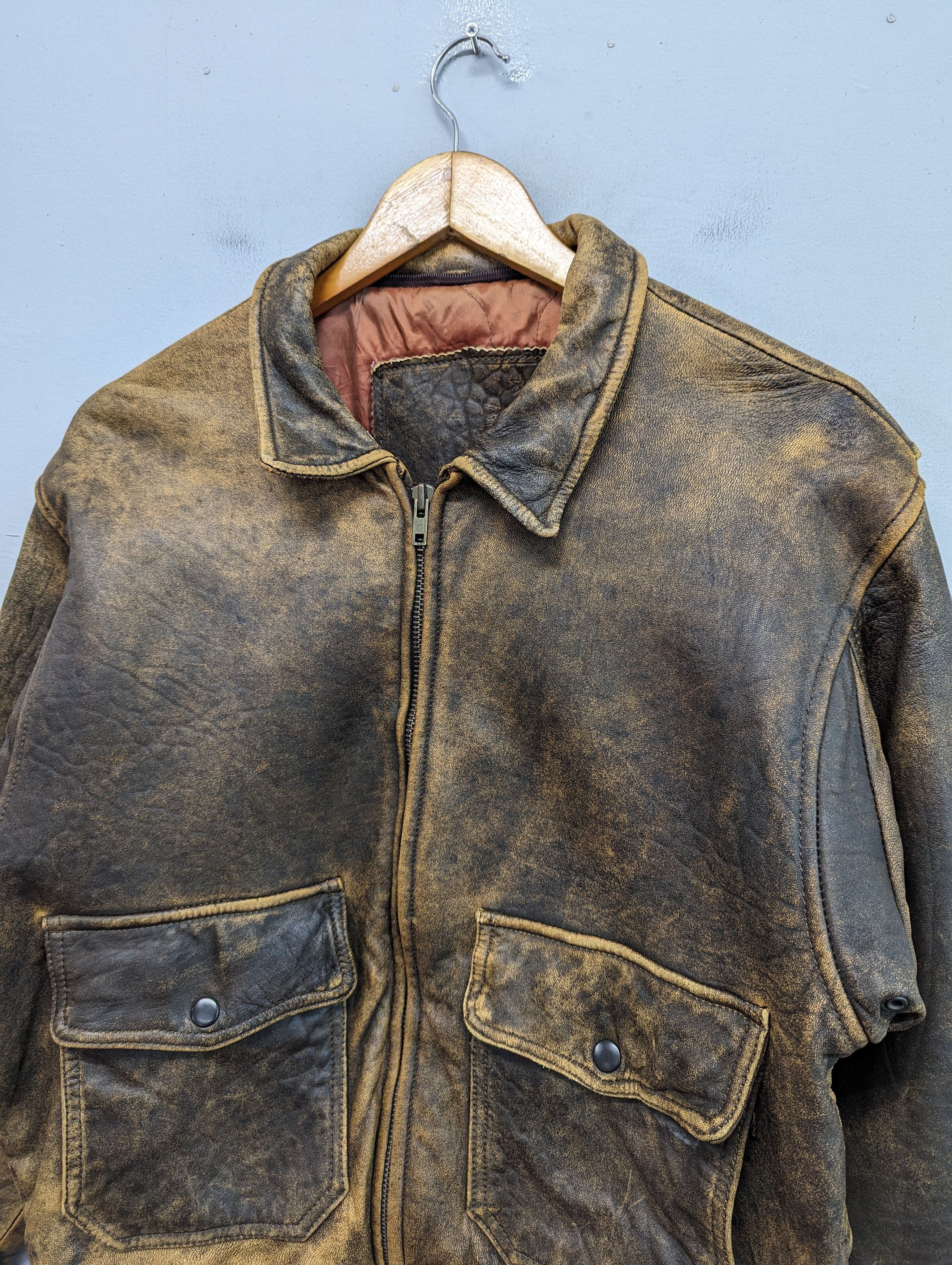 Vintage 🔥Vintage Unbrand Patina Distressed Leather Jacket Size US M / EU 48-50 / 2 - 4 Thumbnail