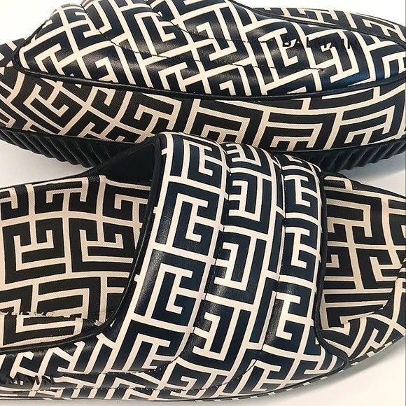 Balmain Balmain Mens Quilted Leather B-IT Monogram Sandals - EU42/9 Size US 9 / EU 42 - 7 Thumbnail