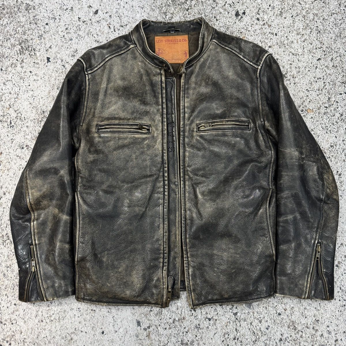 Levi's Vintage Levi's Faded Leather Cafe Racer Style Zip Jacket Size US S / EU 44-46 / 1 - 7 Thumbnail
