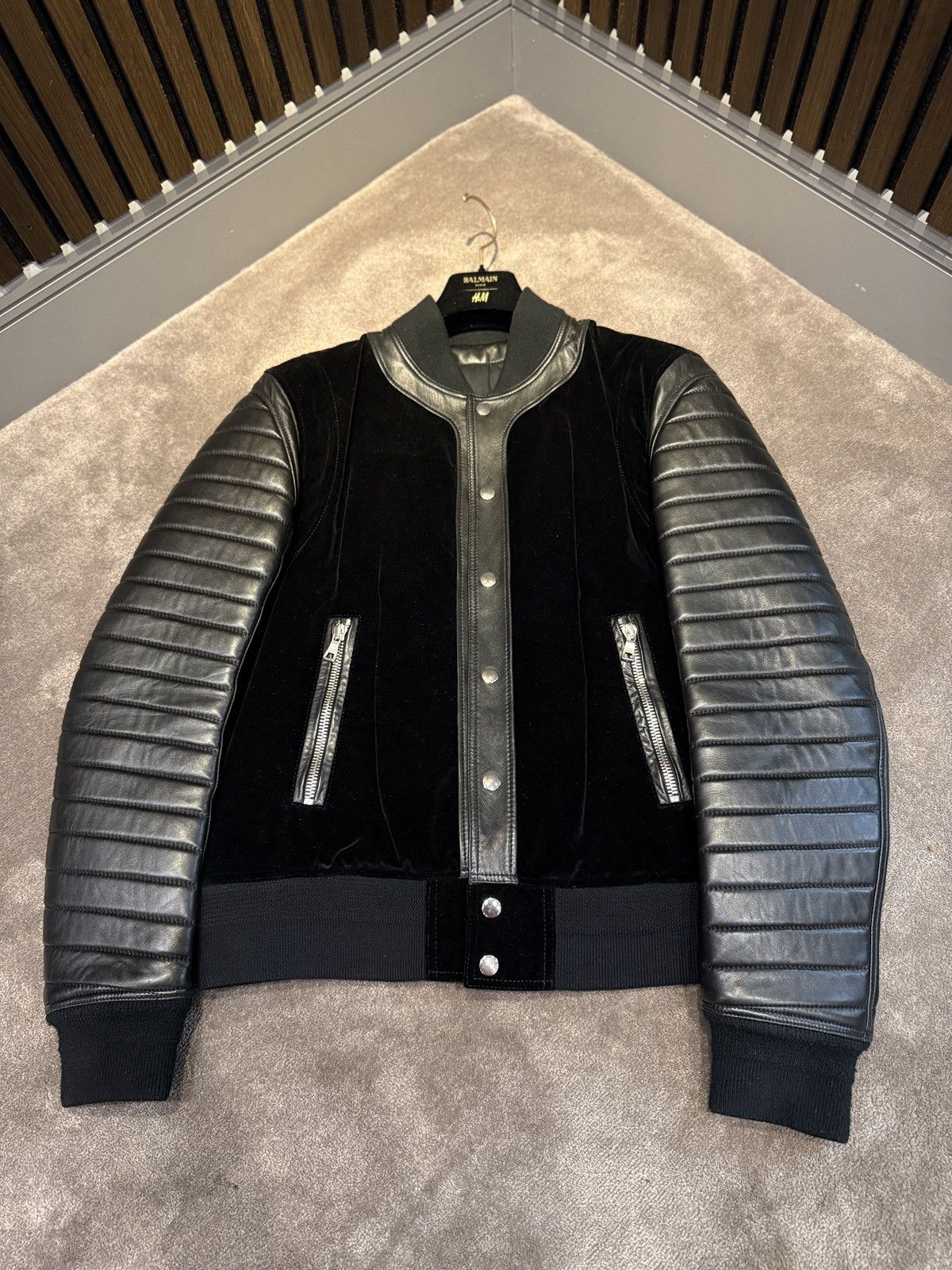 Balmain Balmain quilted leather velour varsity jacket Size US L / EU 52-54 / 3 - 9 Thumbnail