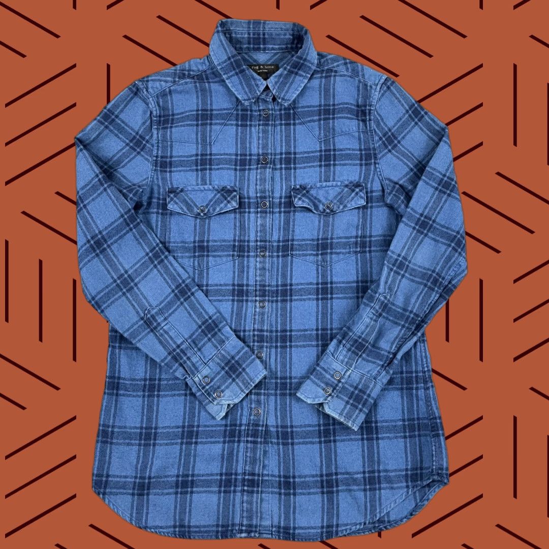 Rag & Bone RAG & BONE Shirt Womens Small Blue Plaid Flannel Snap Up Front Long Sleeve Top Size S / US 4 / IT 40 - 1 Thumbnail