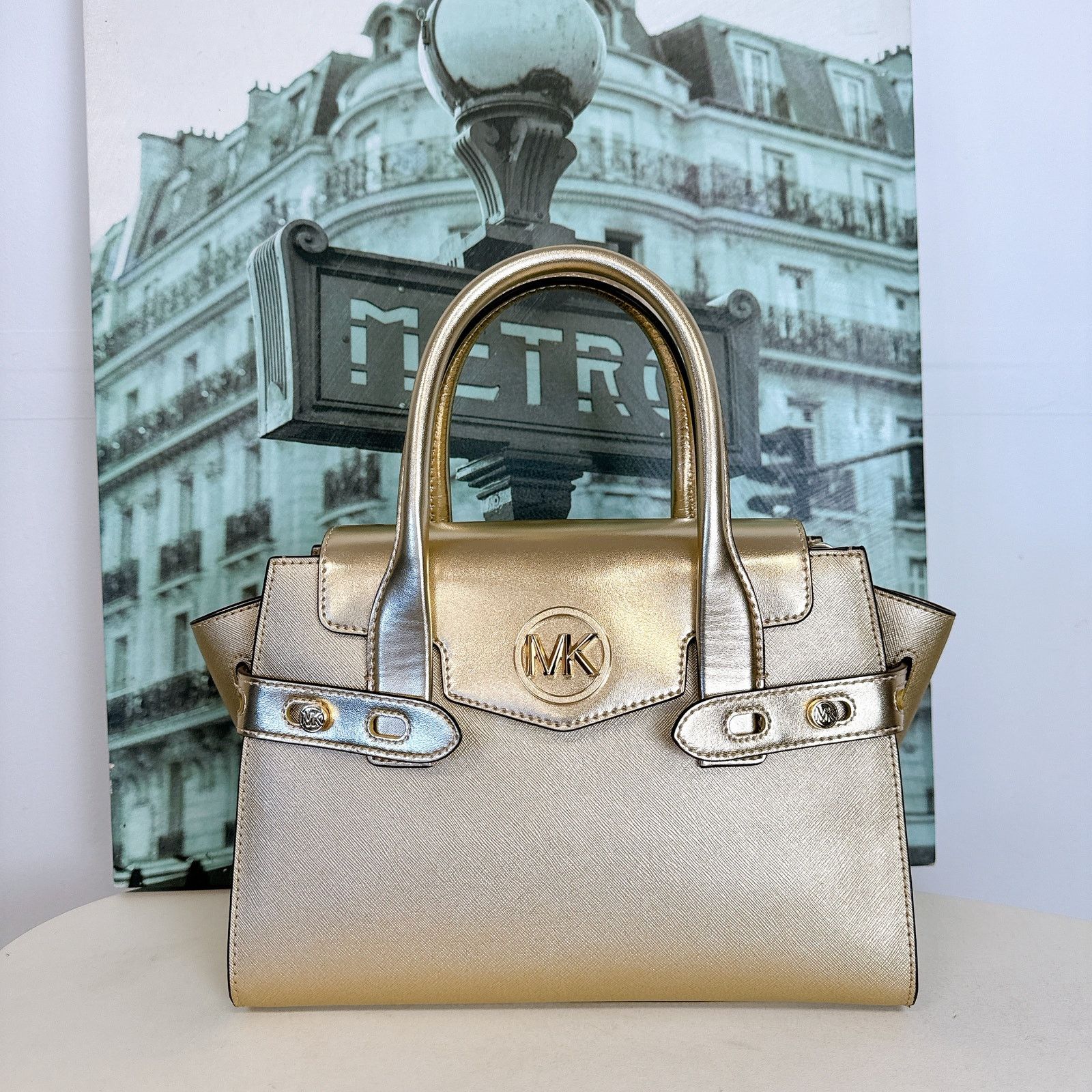 Michael Kors Michael Kors 35F3GNMS8M Carmen Medium Metallic Belted Satche Size ONE SIZE - 2 Thumbnail