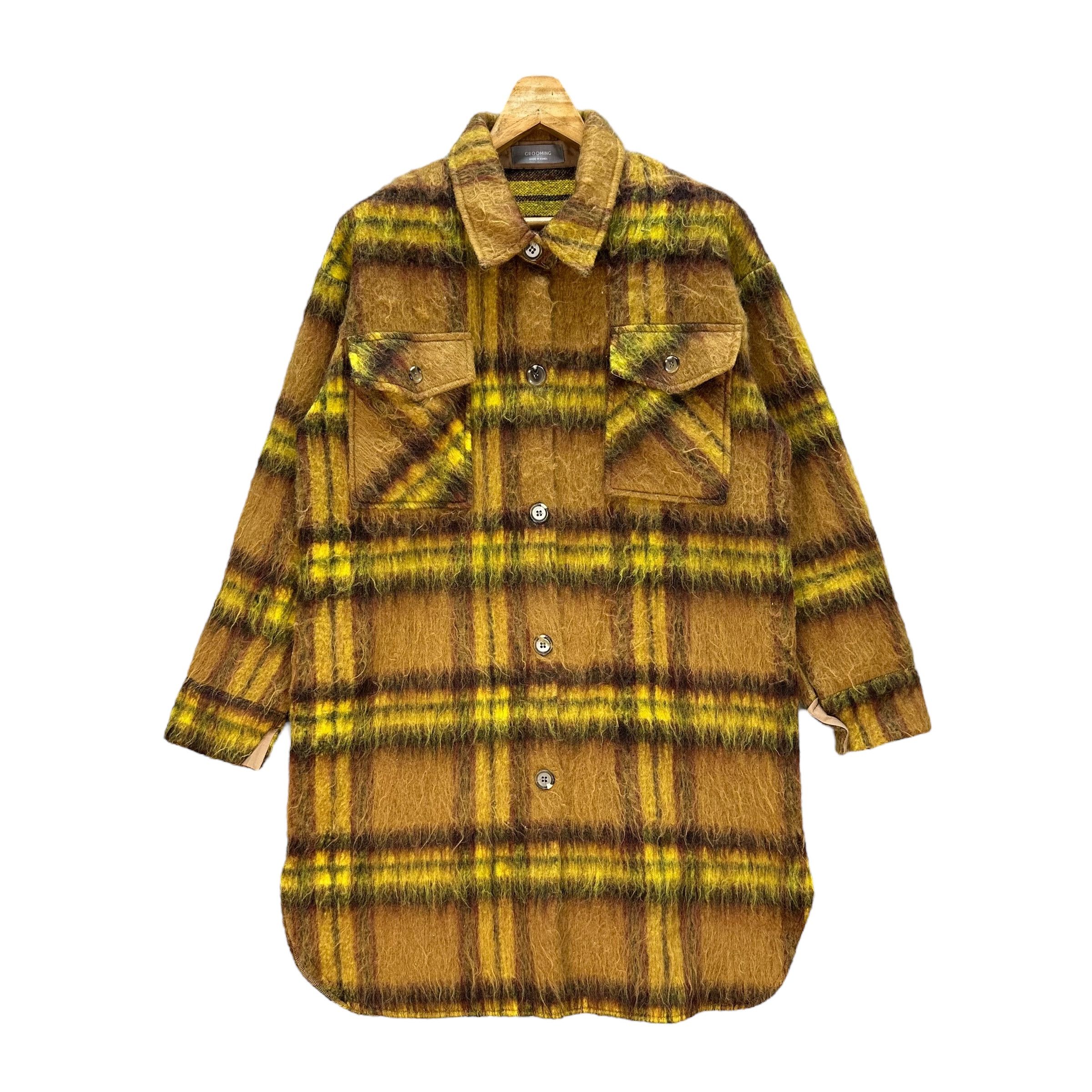 Flannel GROOMING Checked Long Flannel Jacket #80-1442 Size L / US 10 / IT 46 - 1 Thumbnail