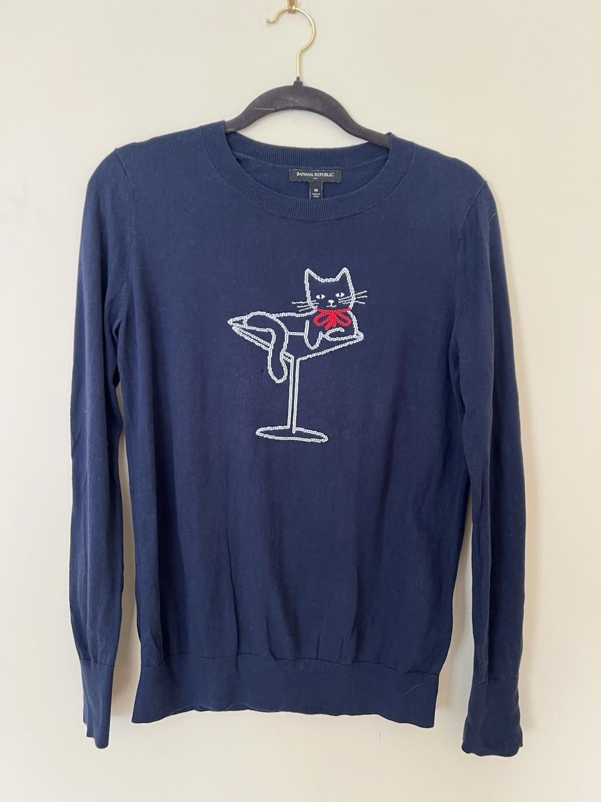 Banana Republic Banana Republic Navy Embroidered Cat Sweater Pullover Medium Size M / US 6-8 / IT 42-44 - 1 Thumbnail
