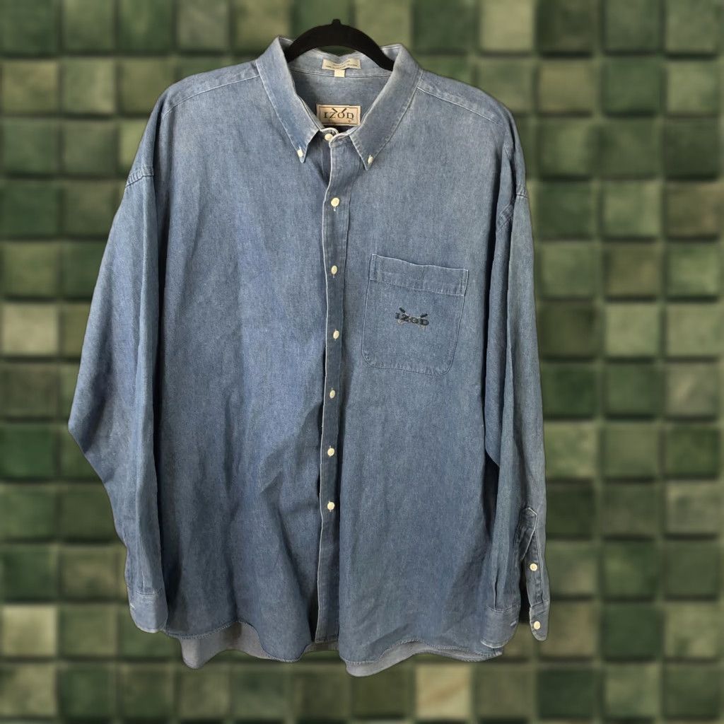 Izod VINTAGE IZOD Denim Shirt Mens XL Blue Button-Down Long Sleeve Pocket Casual Chambray Shirt Mens Size US XL / EU 56 / 4 - 1 Thumbnail