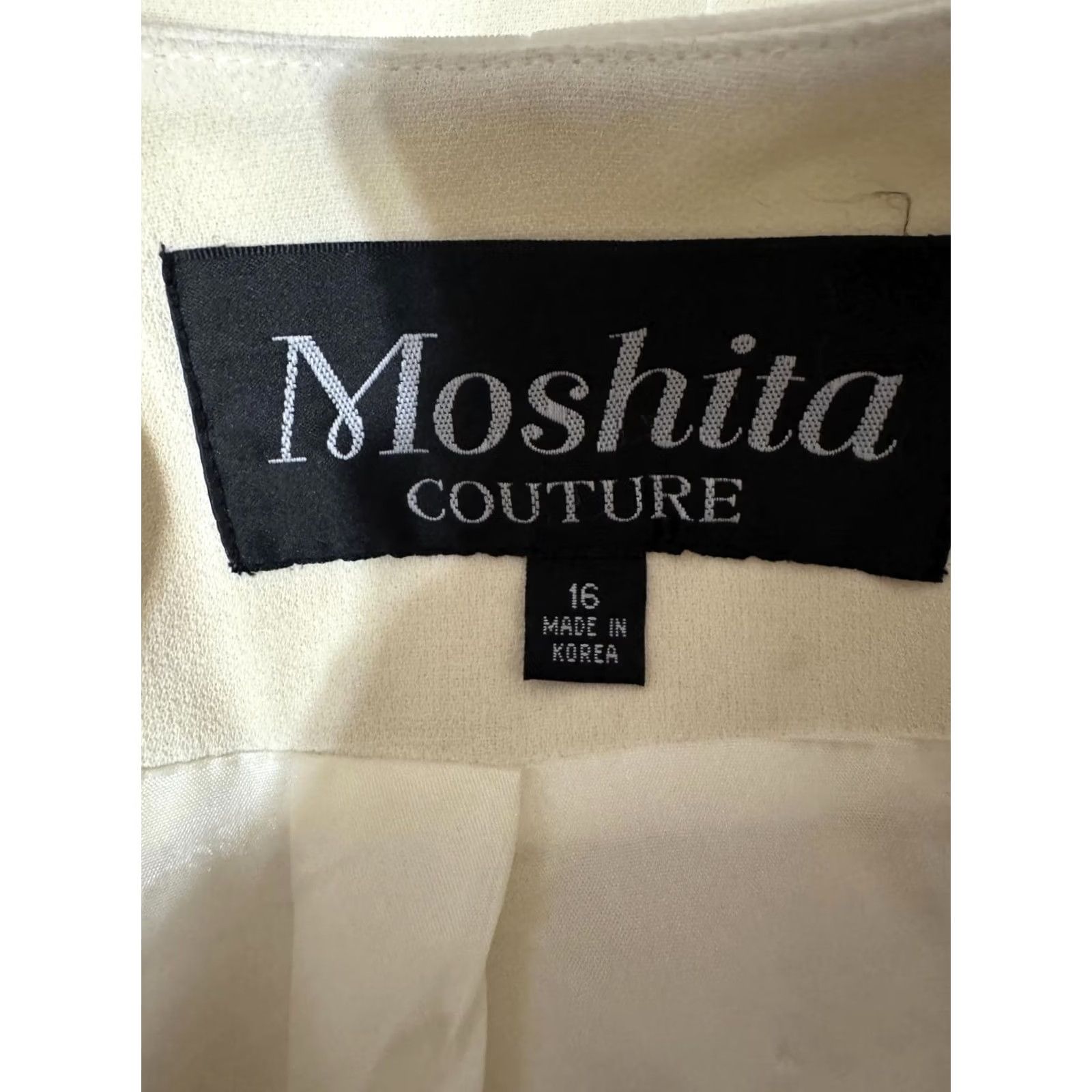 Vintage Moshita Couture Women's Blazer Jacket Beige 16 Long Sleeve Cotton Satin Embellishment Crystal Buttons Medium Length Formal Business Men/Women Size XXL / US 16-18 / IT 52-54 - 3 Thumbnail
