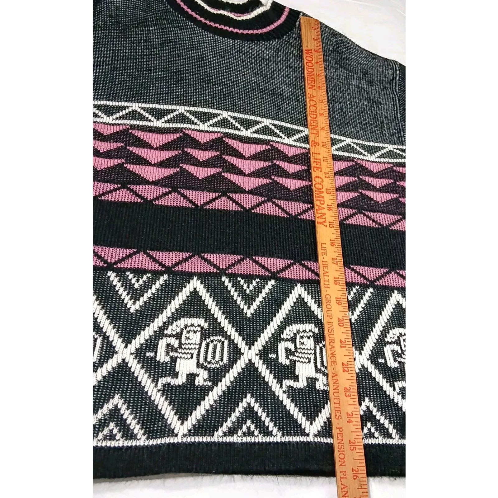 Pinko VINTAGE JC & Louis Aztec Warrior Sweater Pullover Geometric Knit Mock Neck Long Sleeve Black Pink M Womens 80s Retro Size M / US 6-8 / IT 42-44 - 5 Thumbnail