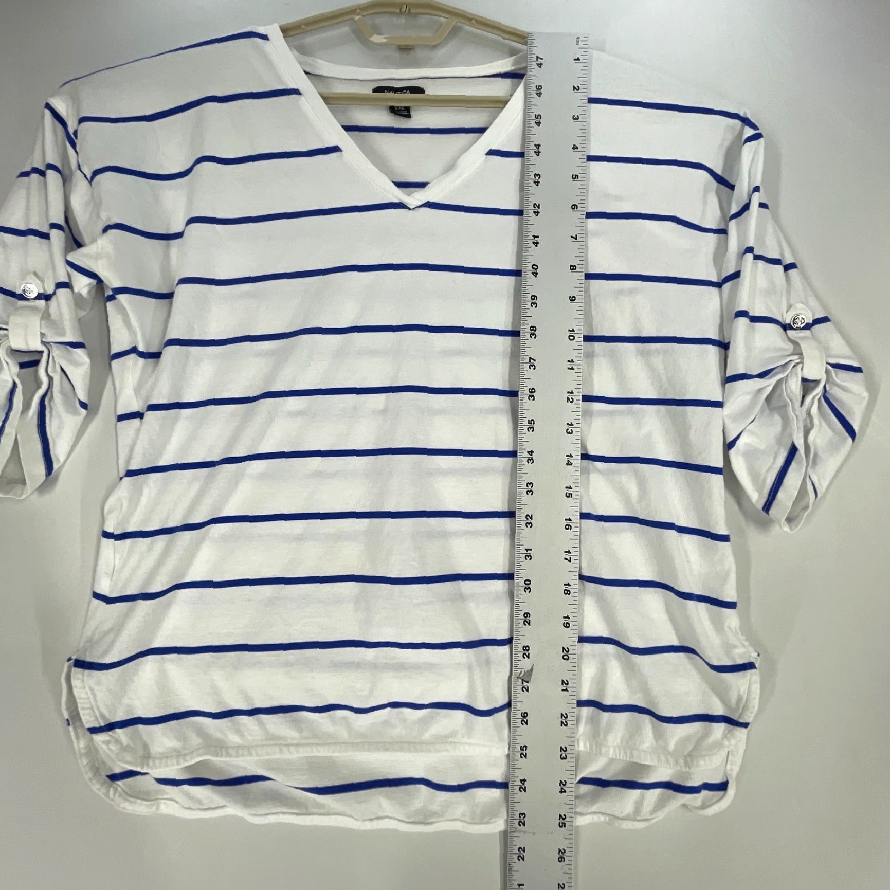 Nautica Nautica Tee Shirt Women 2XL Blue White Striped V-Neck Short Sleeve 100% Cotton Size XXL / US 16-18 / IT 52-54 - 3 Thumbnail