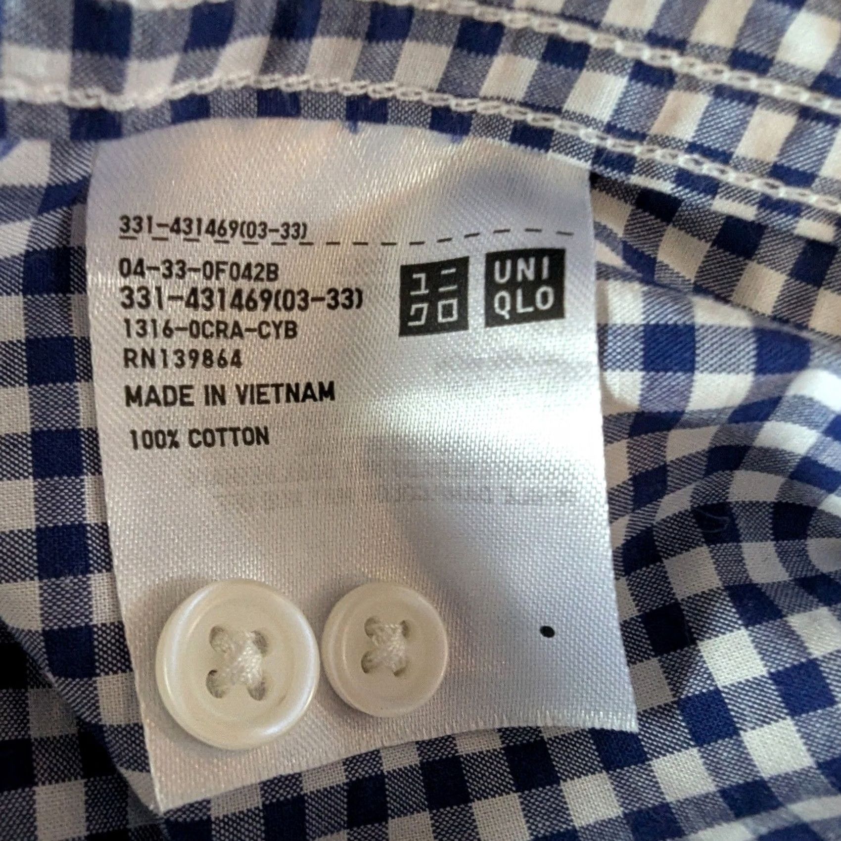 Uniqlo Uniqlo Shirt Button-Up Check Navy White Gingham Long Sleeve Mens M Cotton Fall Spring Summer Autumn Vintage No Size US M / EU 48-50 / 2 - 7 Thumbnail