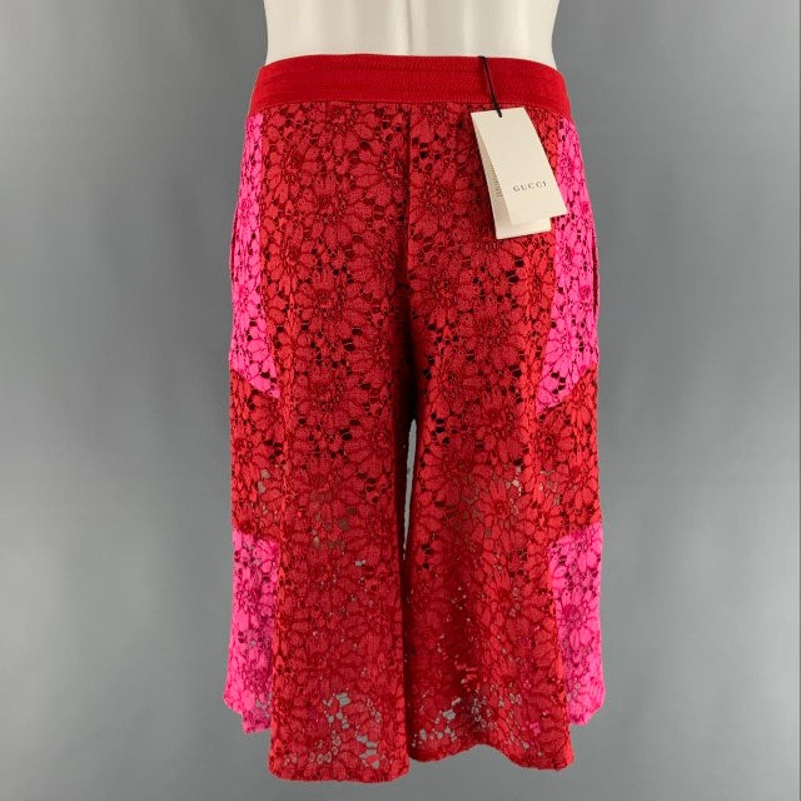 Gucci GUCCI Size XS Red Pink Floral Viscose Lace Up Shorts Size US 26 / EU 42 - 4 Thumbnail