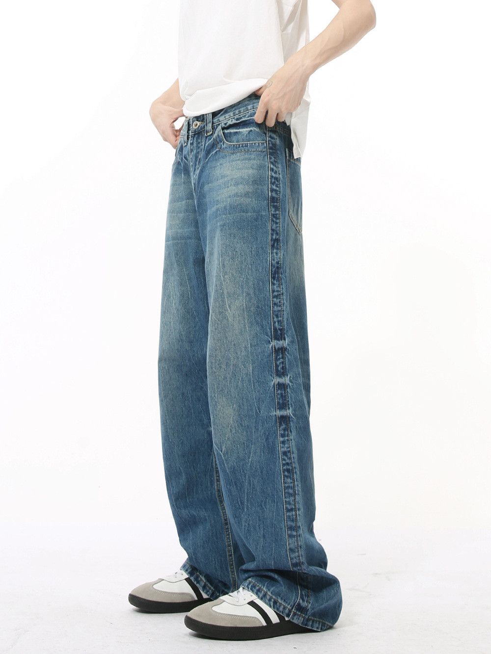 Japanese Brand Retro loose straight leg cat whisker jeans Size US 32 / EU 48 - 2 Thumbnail