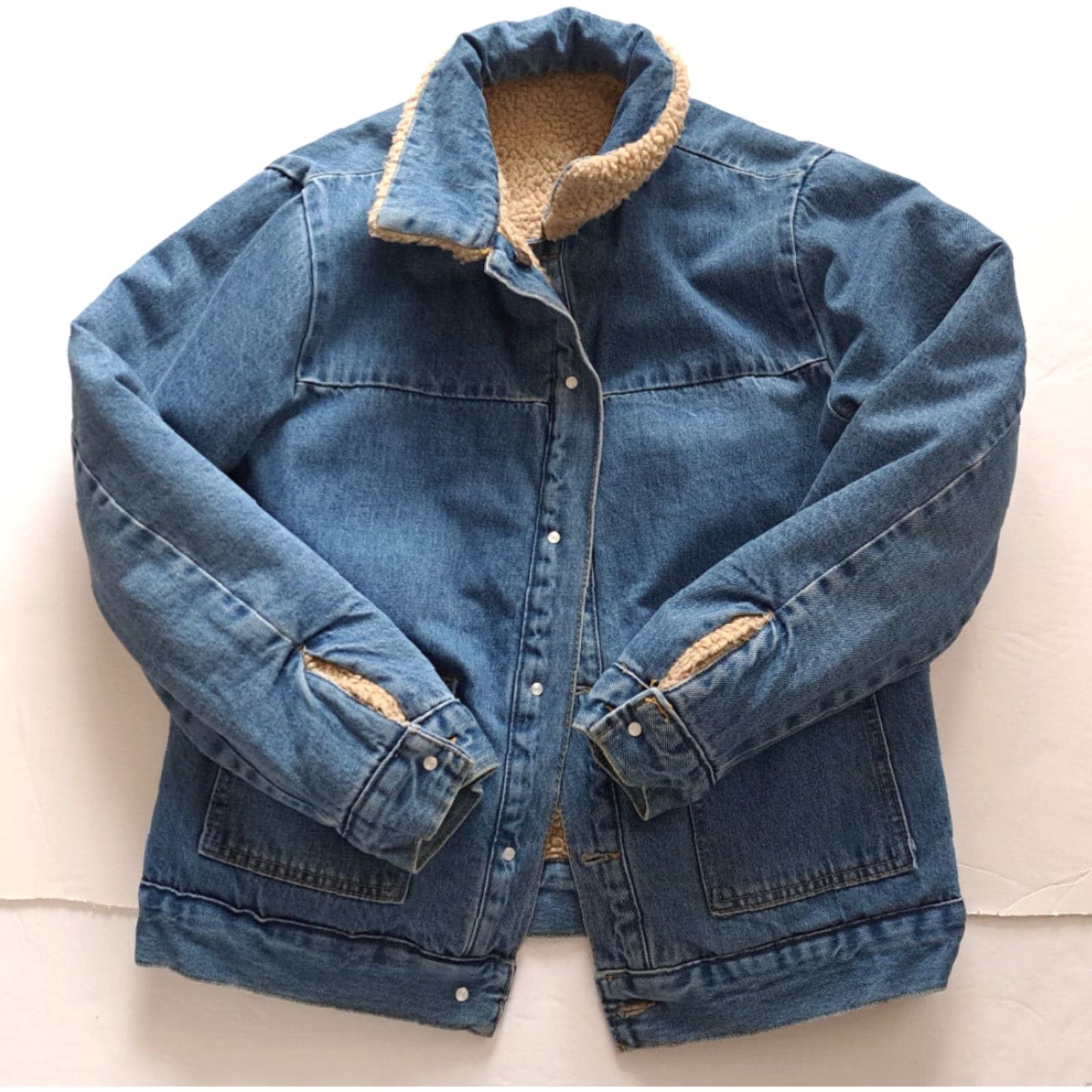 Forever 21 FOREVER 21 Woman Reversible Bomber Jacket Blue Canvas 90s Faux Fur Full Button Medium Size 32" / US 10 / IT 46 - 2 Thumbnail