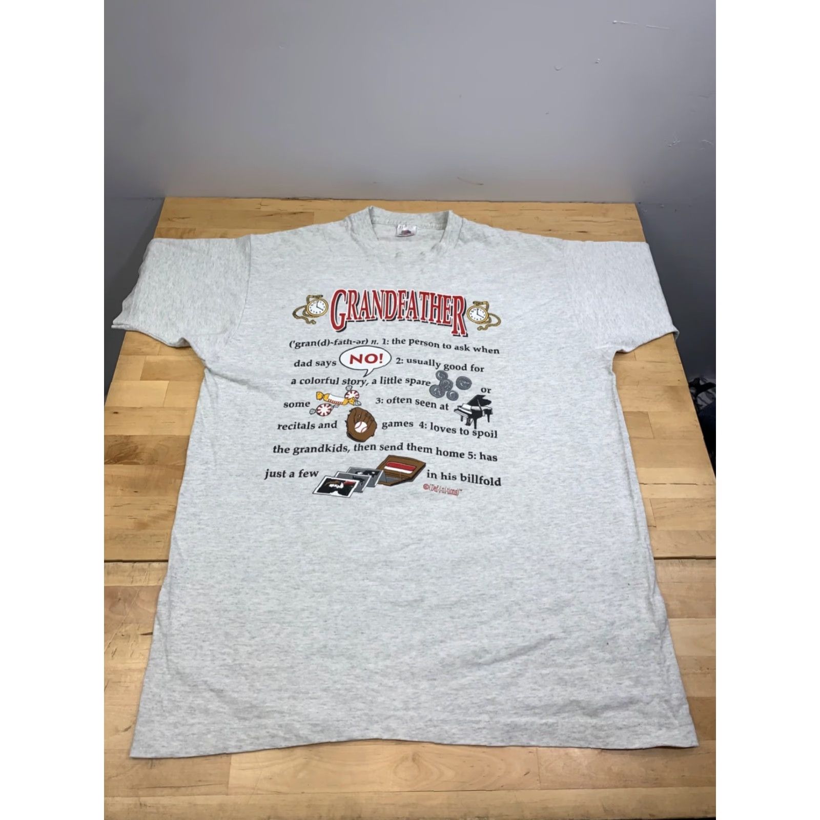 Fruit Of The Loom VINTAGE Grandfather Dictionary Definition SHirt Mens XL Gray 1990s Size US XL / EU 56 / 4 - 3 Thumbnail