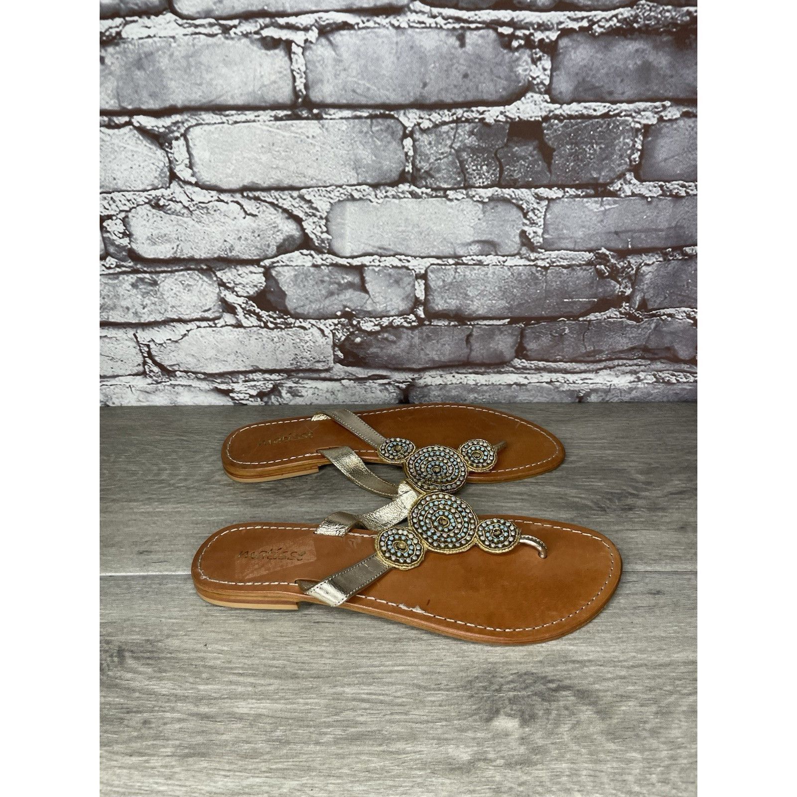Matiere Studio Matisse Silver Leather Beaded Embellished Flat Thong Sandals Size US 11 / IT 41 - 1 Thumbnail