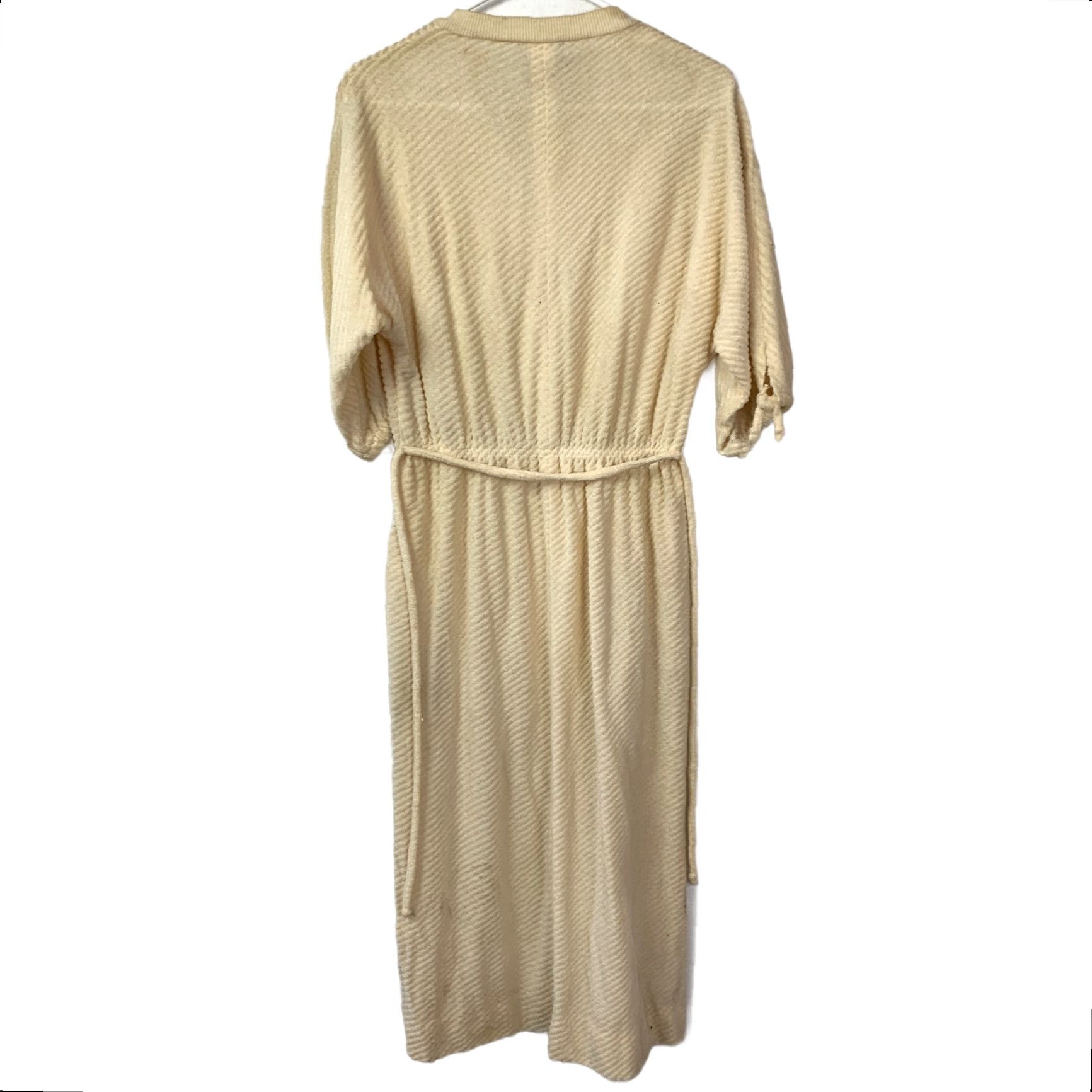 Vintage VINTAGE Yves Jennet Dress Midi Women 10 Yellow V-Neck Ribbed Knit Terry Elastic Waist Pockets Belted Pullover 80s Retro Casual Size L / US 10 / IT 46 - 5 Thumbnail