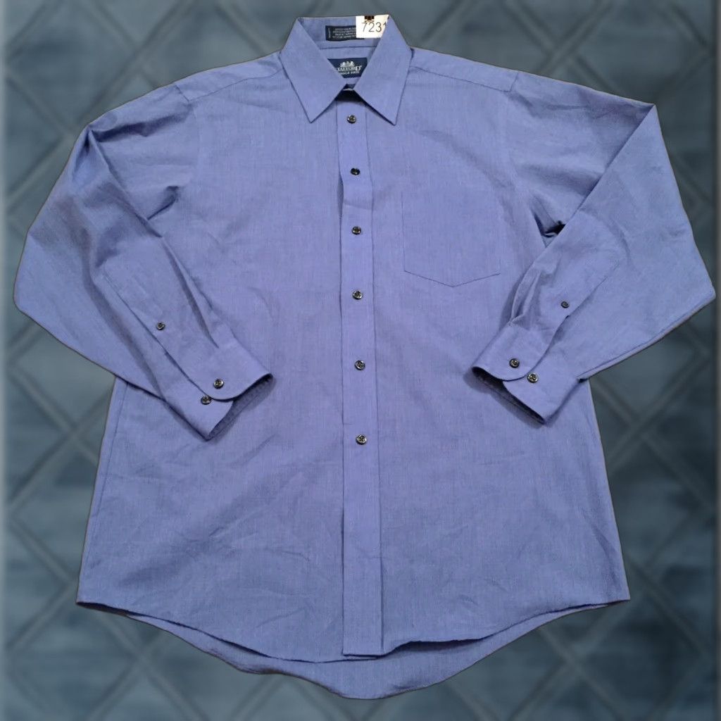 Stafford Stafford Mens Shirt 15 Solid Blue Long Sleeve Button Up Shirt Size US M / EU 48-50 / 2 - 1 Thumbnail