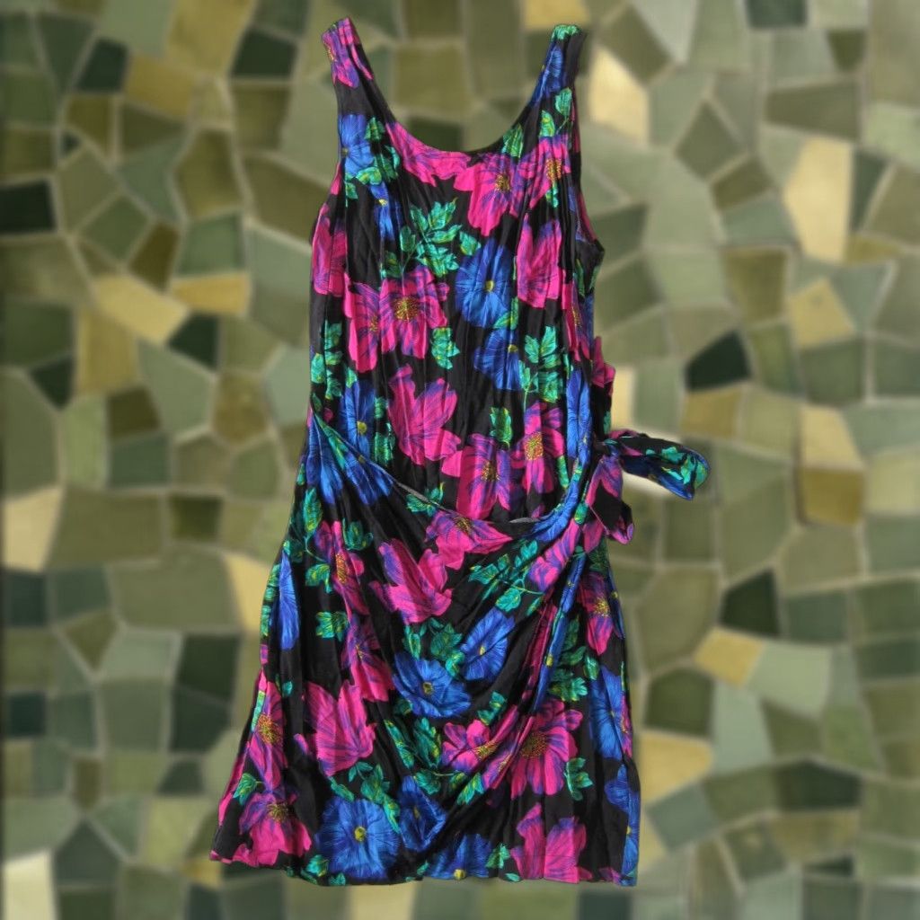 Pinko VINTAGE Per Se 100% Rayon Pink Black Green Floral Wrap Tank Sun Dress Medium Size M / US 6-8 / IT 42-44 - 1 Thumbnail