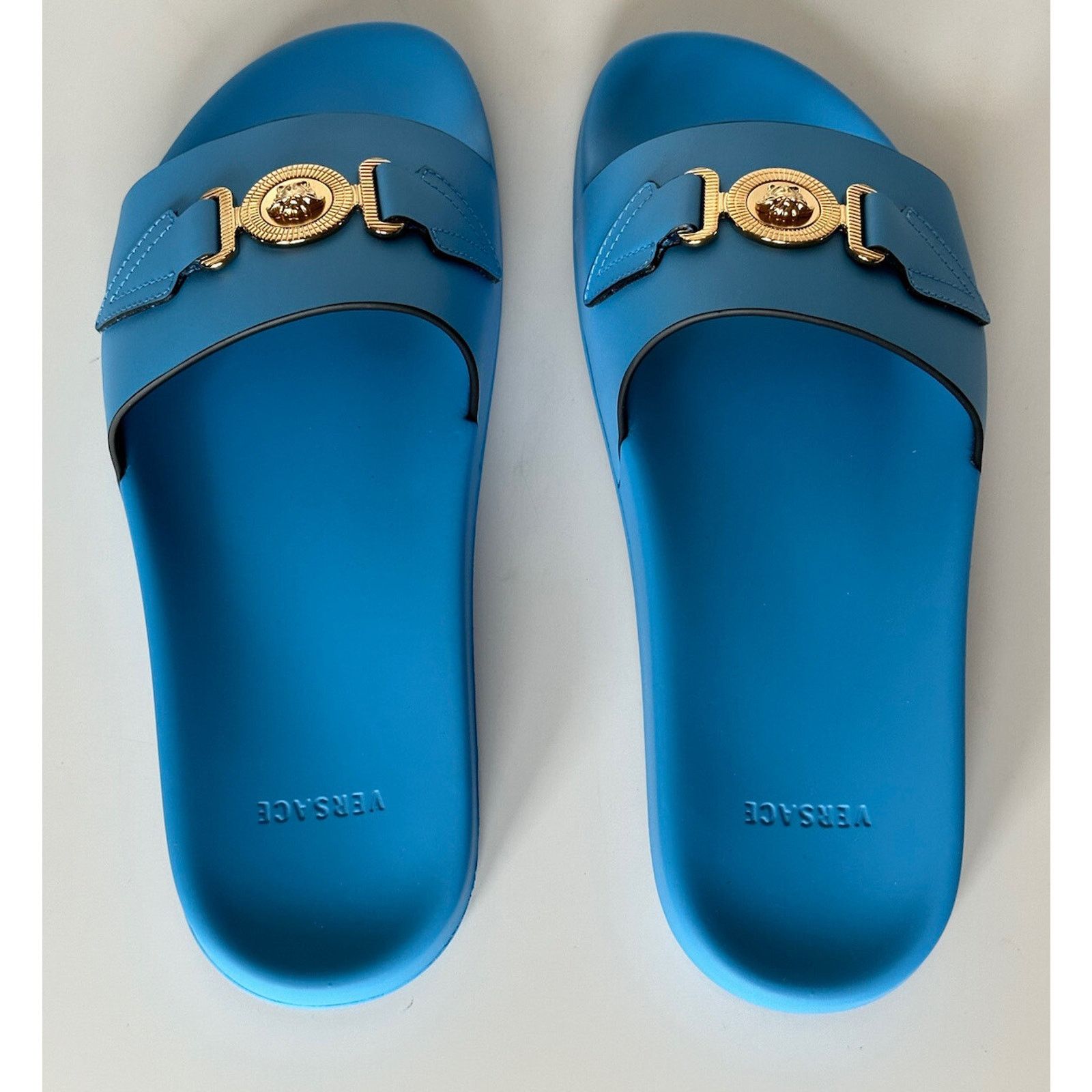 Versace Versace Gold Medusa Leather/Rubber Sandals Blue 10 1004983 Size US 10 / EU 43 - 9 Thumbnail