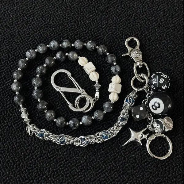 Jewelry Black Beaded Chain Wallet Keychain with Dice Charms Size ONE SIZE - 3 Thumbnail