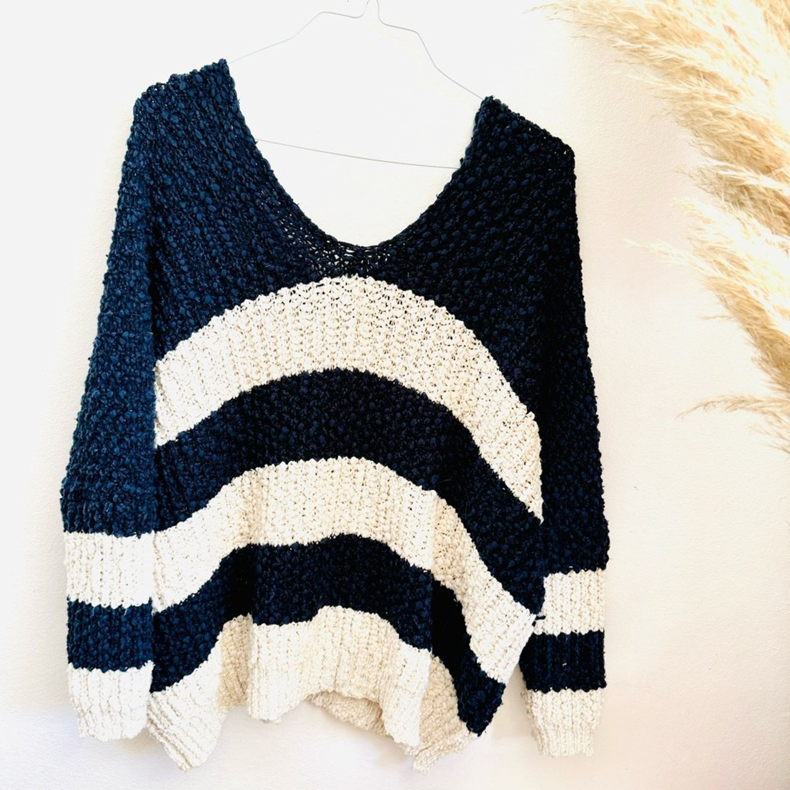 Nordstrom WISHLIST Navy Blue White Stripe Bold Chunky Pullover Sweater Size M / US 6-8 / IT 42-44 - 8 Thumbnail