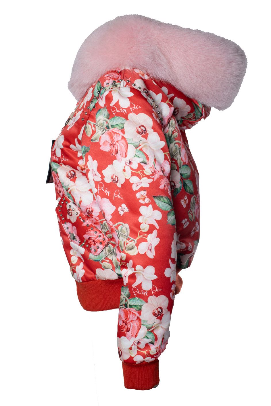 Philipp Plein Philipp Plein, red orchid printed bomber with fur Size S / US 4 / IT 40 - 2 Thumbnail
