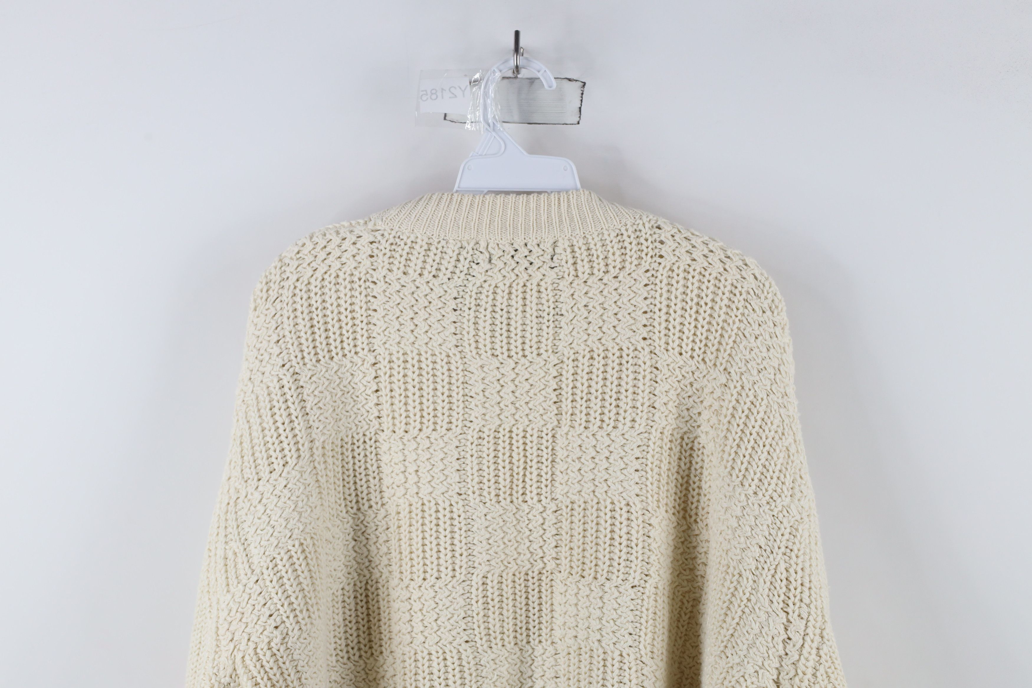 Vintage Vintage 90s Streetwear Chunky Knit Checkered Sweater Cream Size US L / EU 52-54 / 3 - 11 Thumbnail