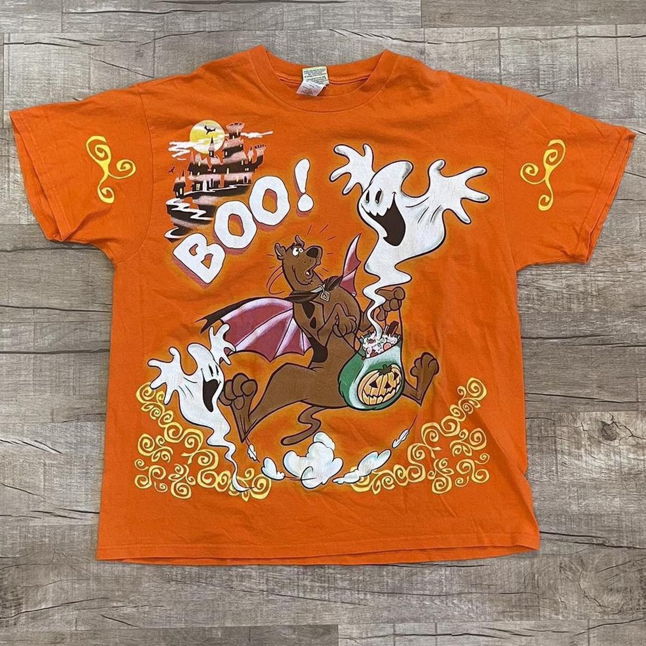 image of Vintage Y2K Scooby-Doo Halloween T-Shirt in Orange, Men's (Size XL)