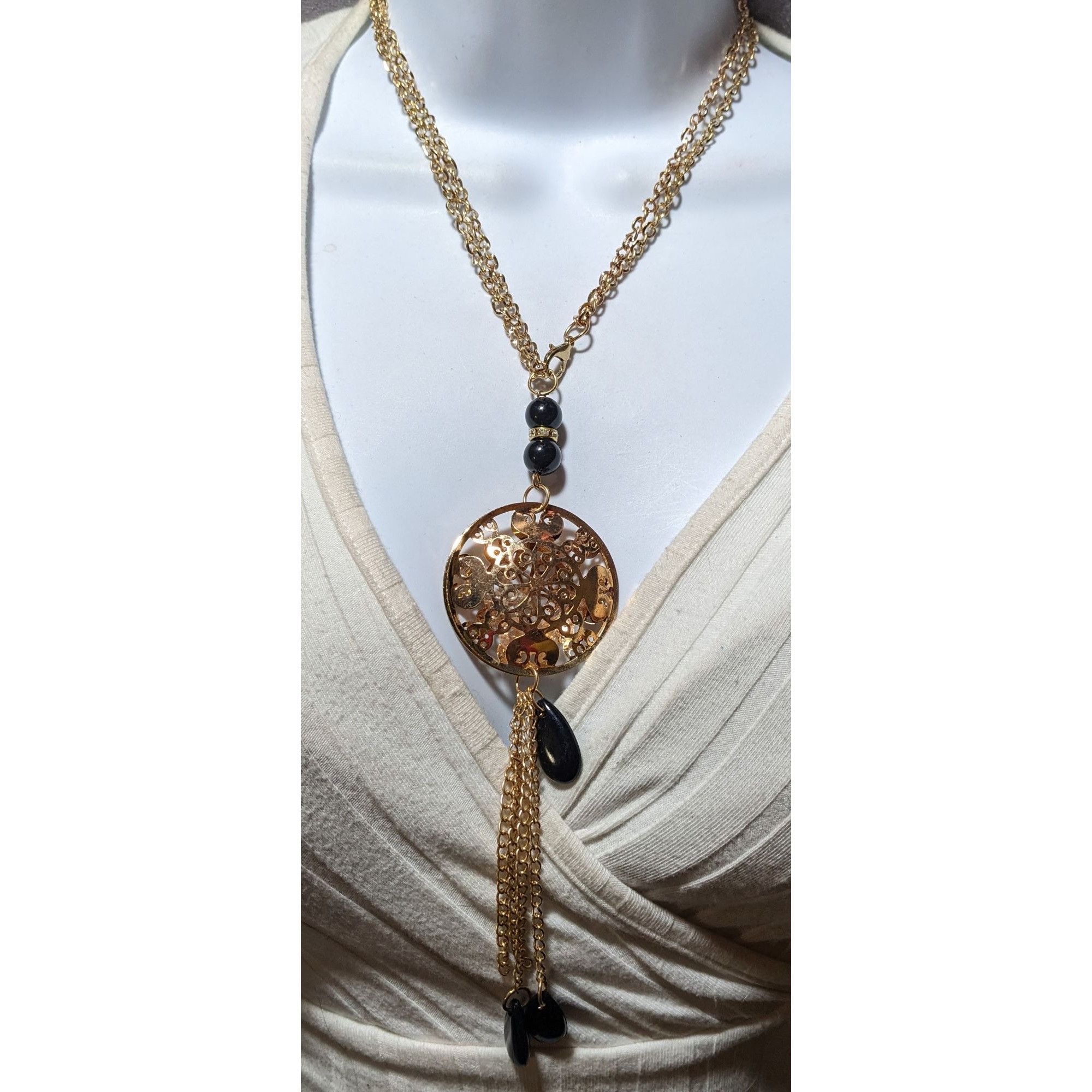 Other Gold Floral Crystal Filled Pendant Tassel Necklace Size ONE SIZE - 6 Thumbnail