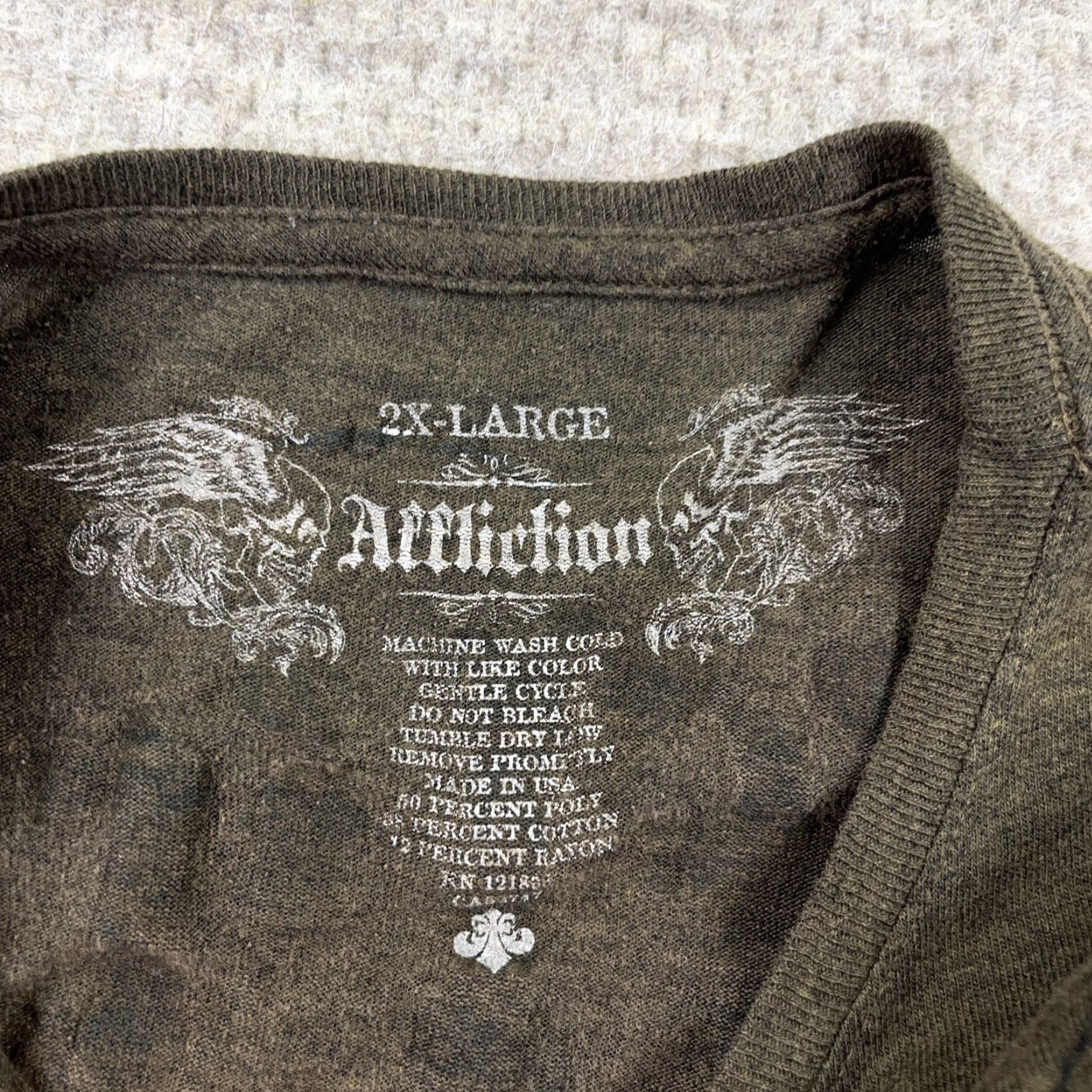 Affliction Affliction Shirt Men 2XL Olive Green Live Fast MMA Skull Wings Retro Faded Tee Size US XXL / EU 58 / 5 - 3 Thumbnail