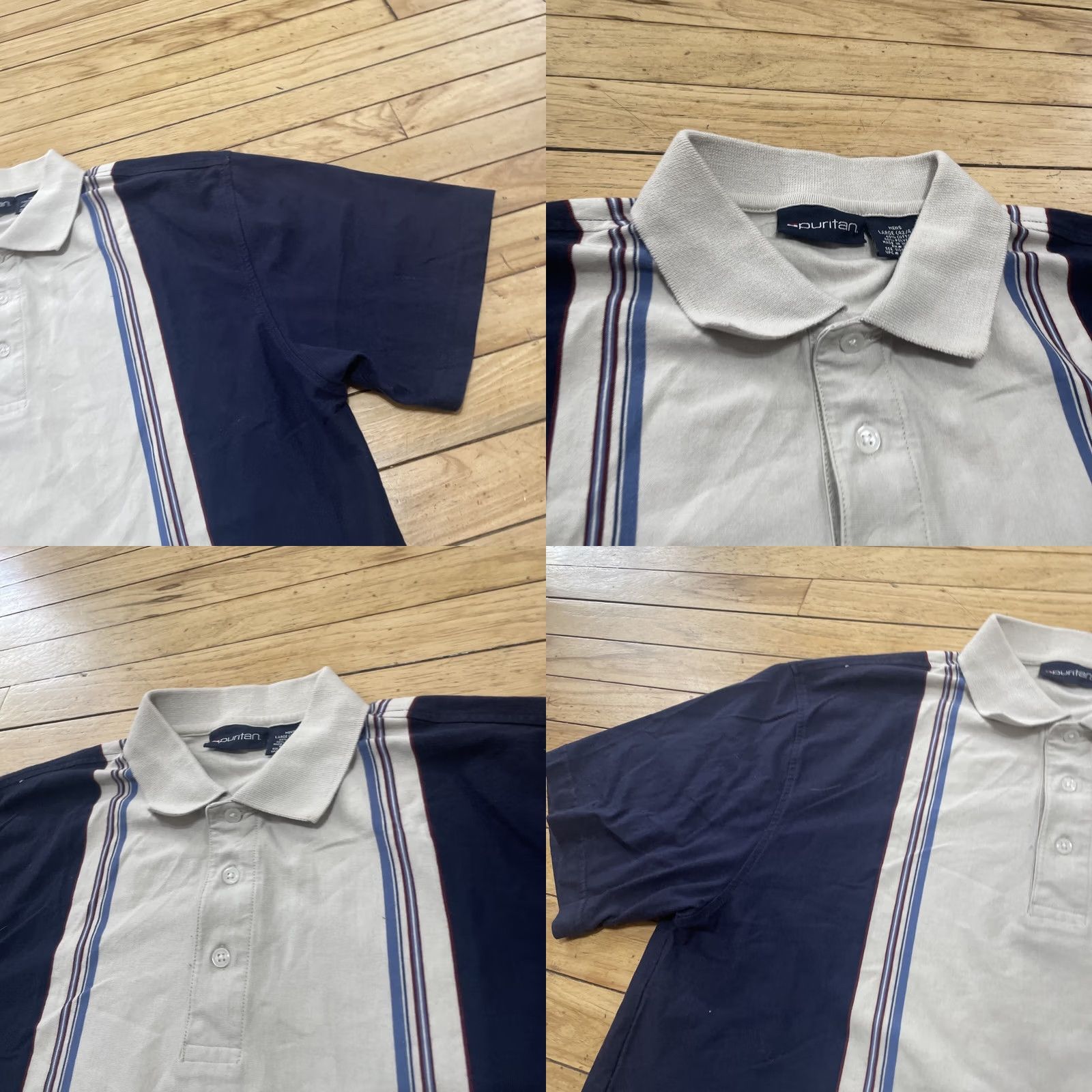 Vintage VINTAGE Puritan Polo Shirt Men L 42-44 VTG Y2k Streetwear Iconic 2 Stripe Blue Cream Shirt Mens L Ivory Striped Mood: Classic Beach Bowling Shirt Size US L / EU 52-54 / 3 - 9 Thumbnail