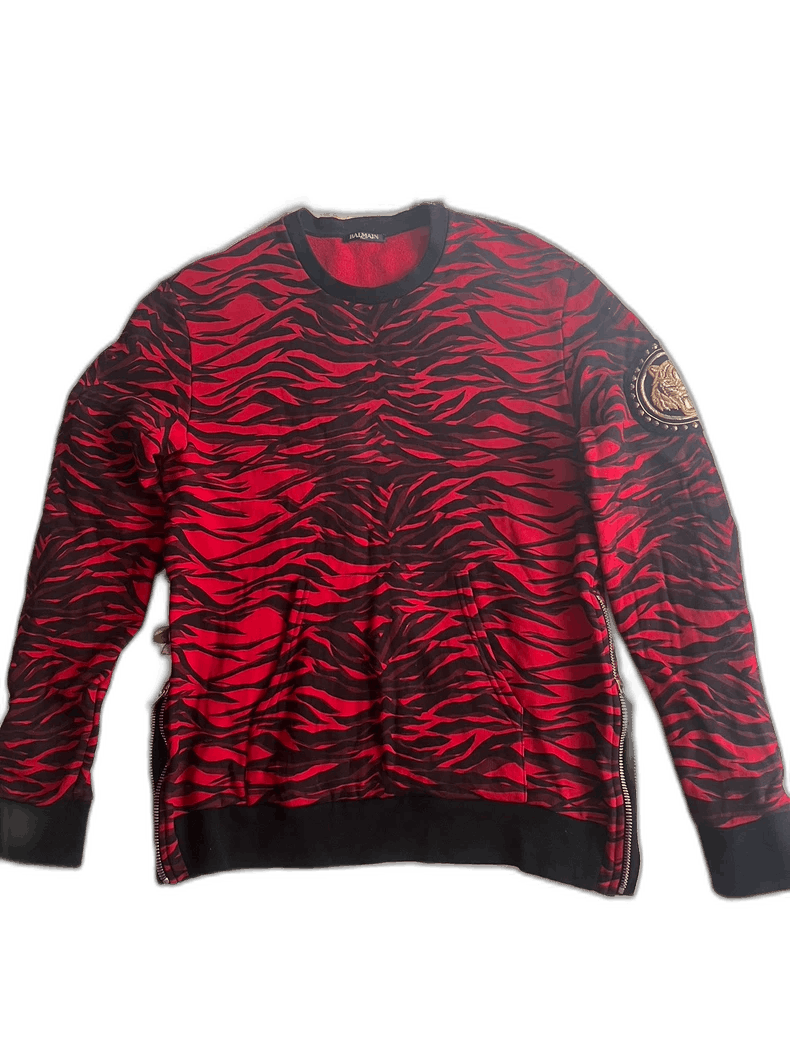 Balmain Balmain Tiger Stripe Zip Detail Sweatshirt Size US L / EU 52-54 / 3 - 1 Thumbnail