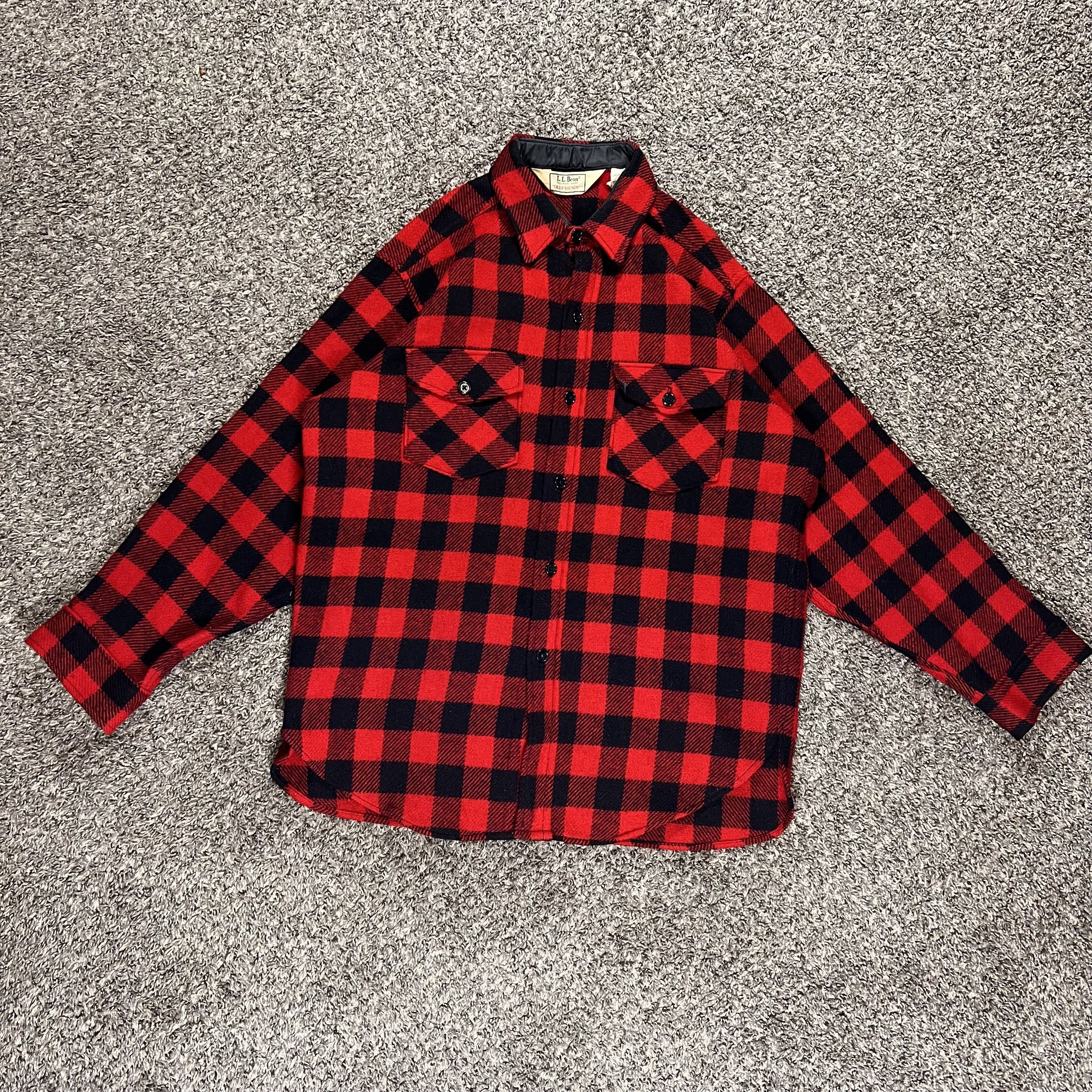 image of L L Bean x Made In USA 1980's Vintage L.l. Bean Red Black Checkerboard Wool Flannel, Men's (Size XL