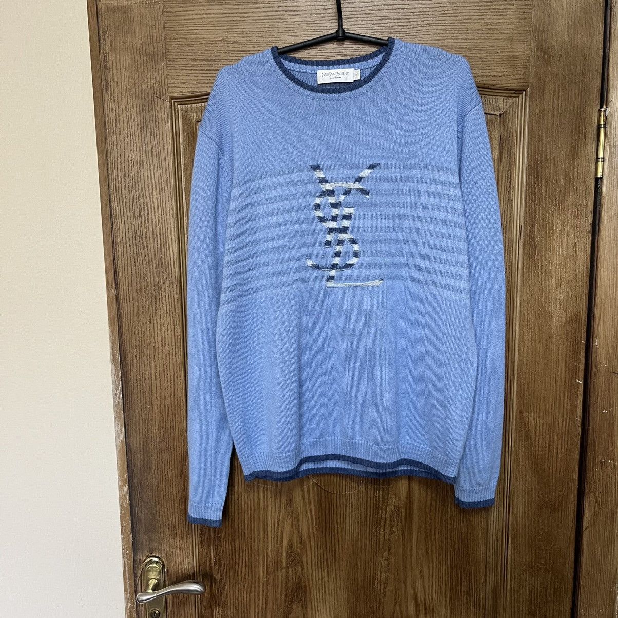 Yves Saint Laurent Navy/Blue YSL Sweater Big Logo YSL Sweatshirt Size US M / EU 48-50 / 2 - 1 Thumbnail