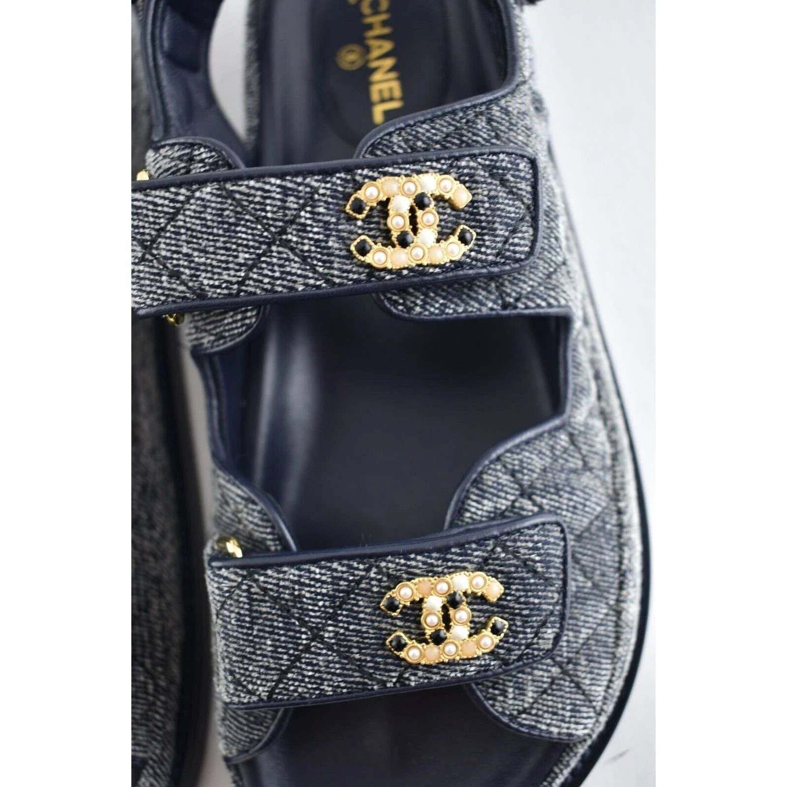 Chanel Chanel 21A Gray Velvet Denim CC Logo Mule Slide Strap Size US 8 / IT 38 - 6 Thumbnail