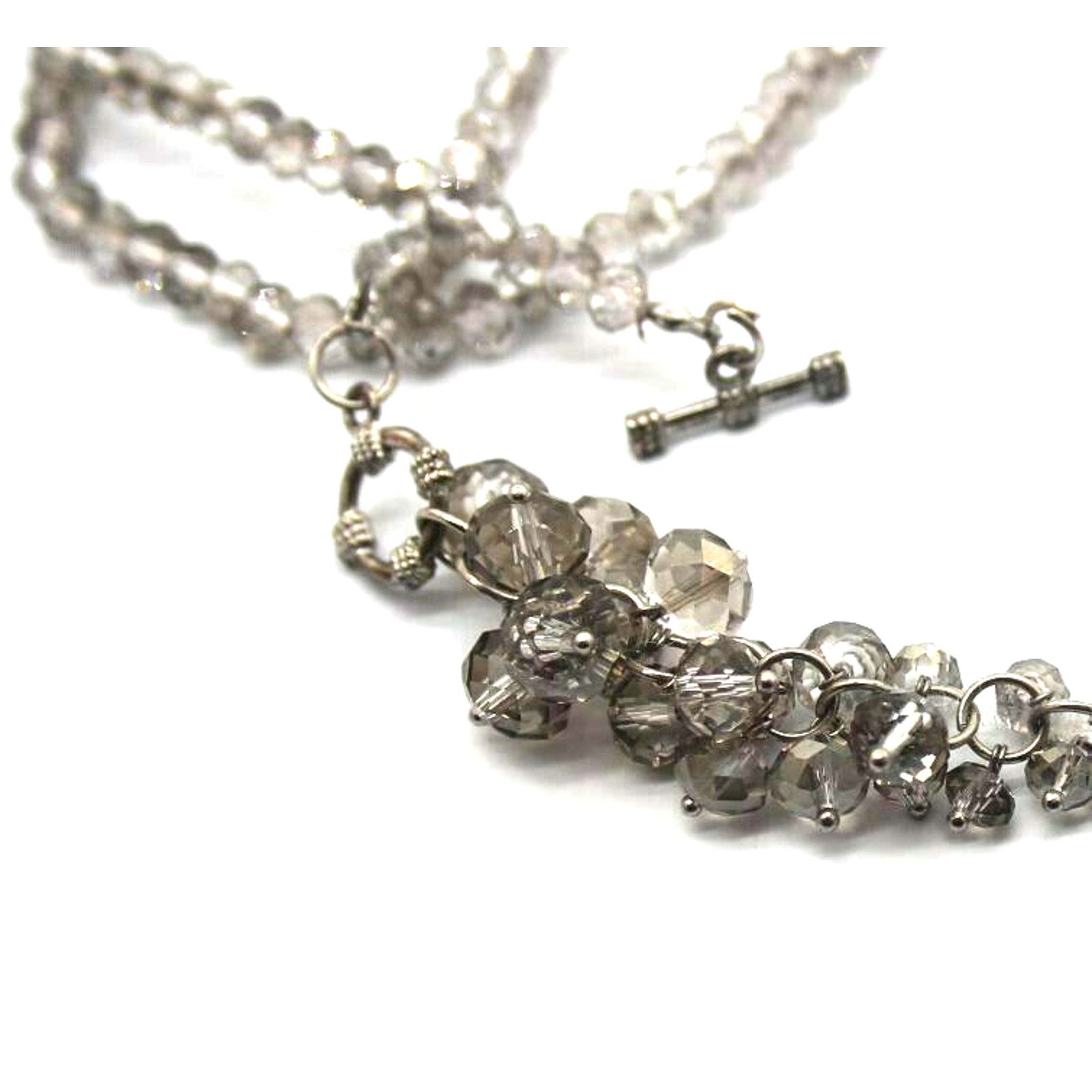 Other Sparkling Smokey Silver Crystal Bead Necklace Lariat Toggle Size ONE SIZE - 4 Thumbnail