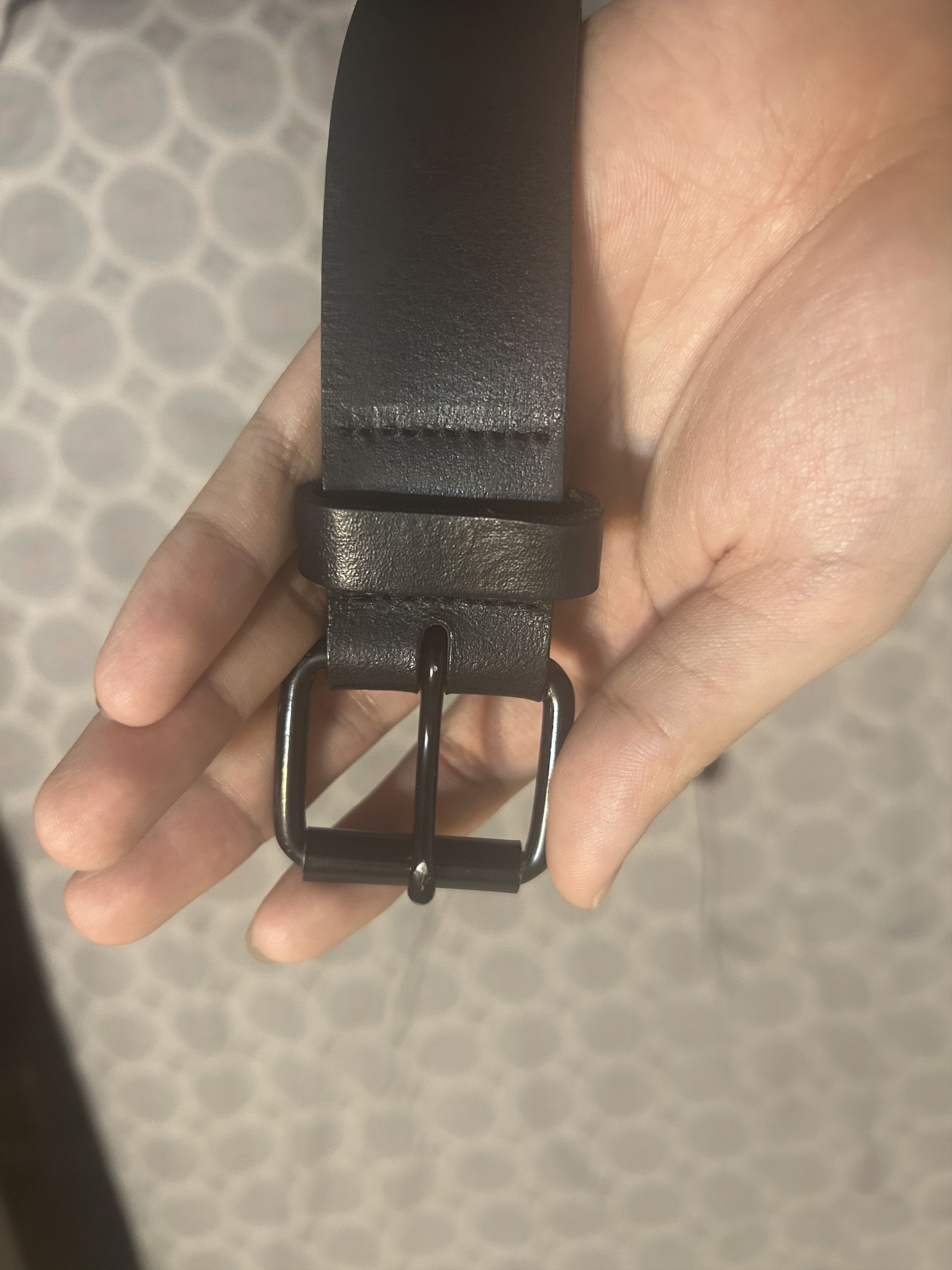 Other Black Leather on Black Buckle Belt Size 38 - 5 Thumbnail