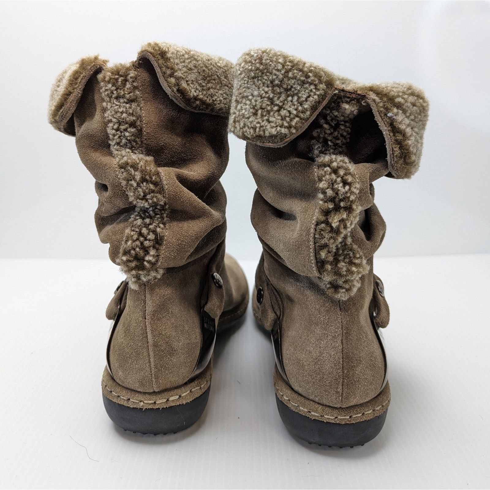 Stuart Weitzman pull-on fur-lined taupe suede booties size 6 Size US 6 / IT 36 - 2 Thumbnail