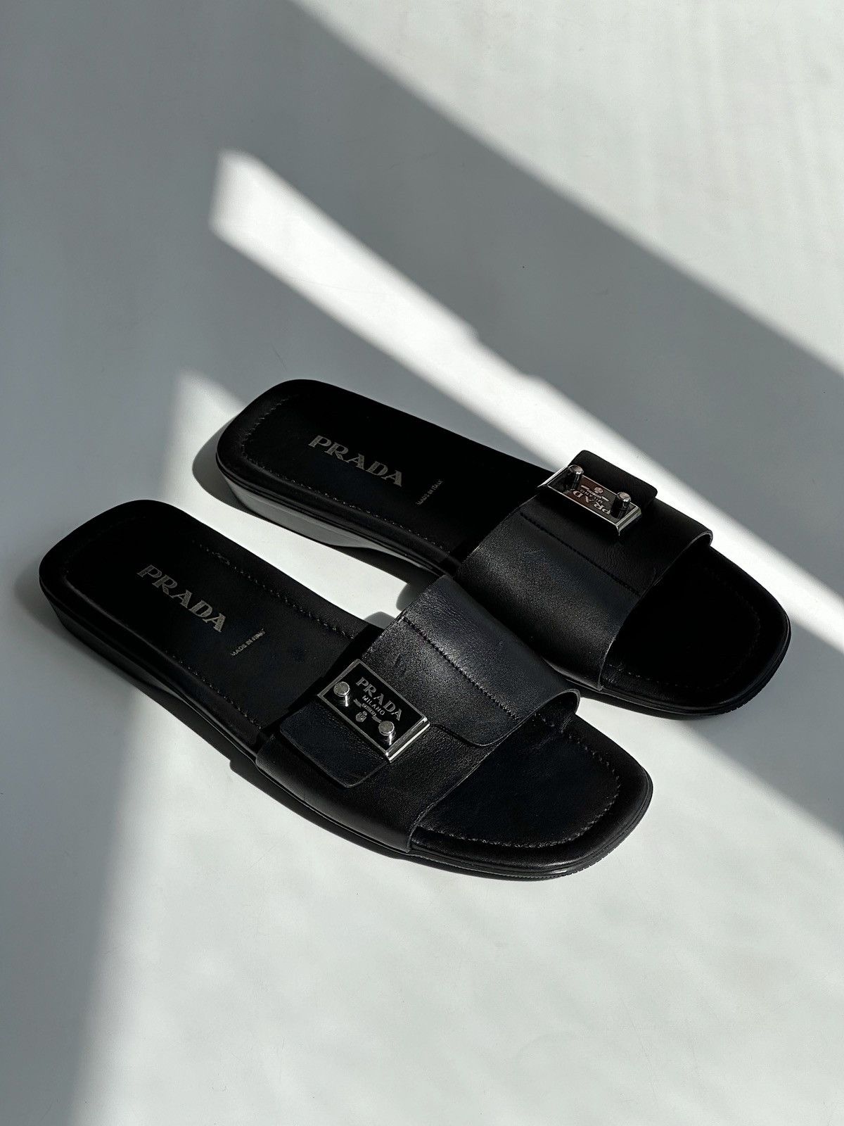 *sz38* PRADA SS2001 Logo Leather Slides Vintage shoes sandal