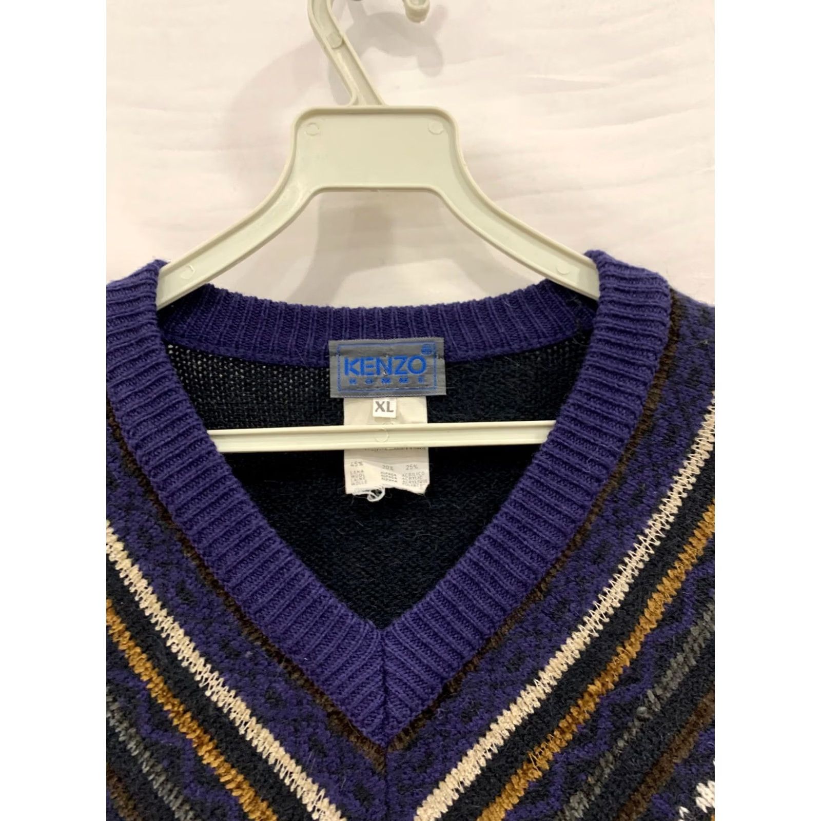 Kenzo Vtg KENZO HOMME Sweater XL V-Neck Fair Isle Alpaca Wool Italy Miss Deanna #226 Size US XL / EU 56 / 4 - 5 Thumbnail