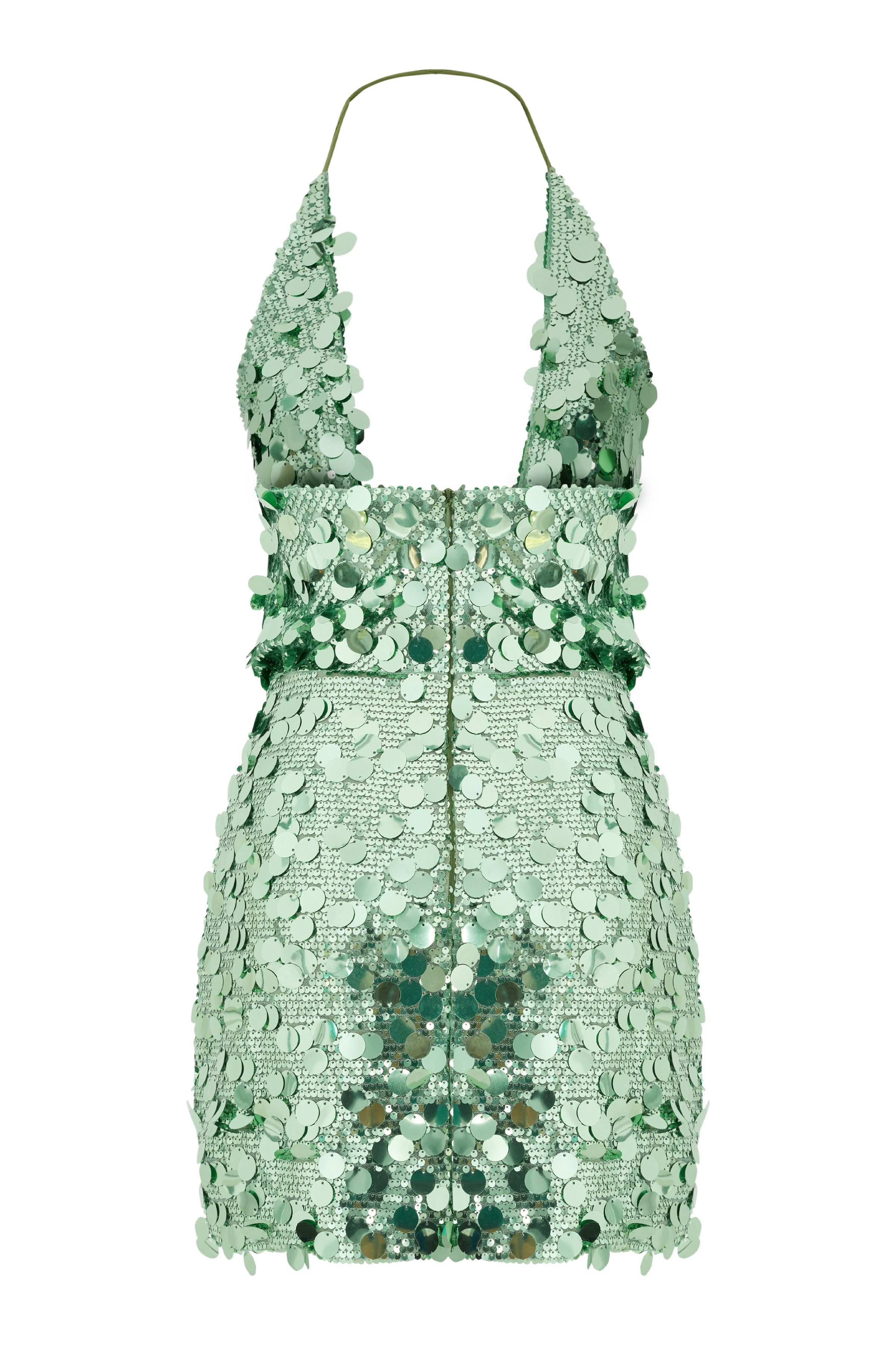 Other Astra Mint Sequin Halter Mini Dress with Gold Detail Size S / US 4 / IT 40 - 2 Thumbnail