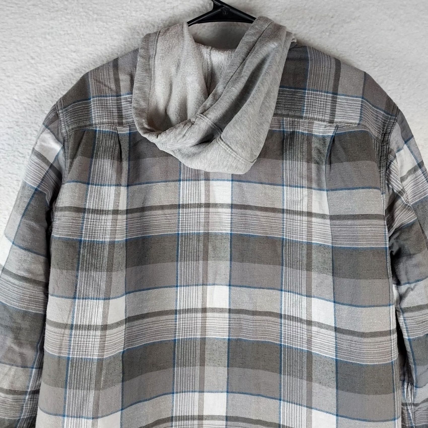 Wrangler Wrangler Authentics Men’s Quilted Hooded Flannel Shirt Jacket Gray Plaid Medium Size US M / EU 48-50 / 2 - 5 Thumbnail