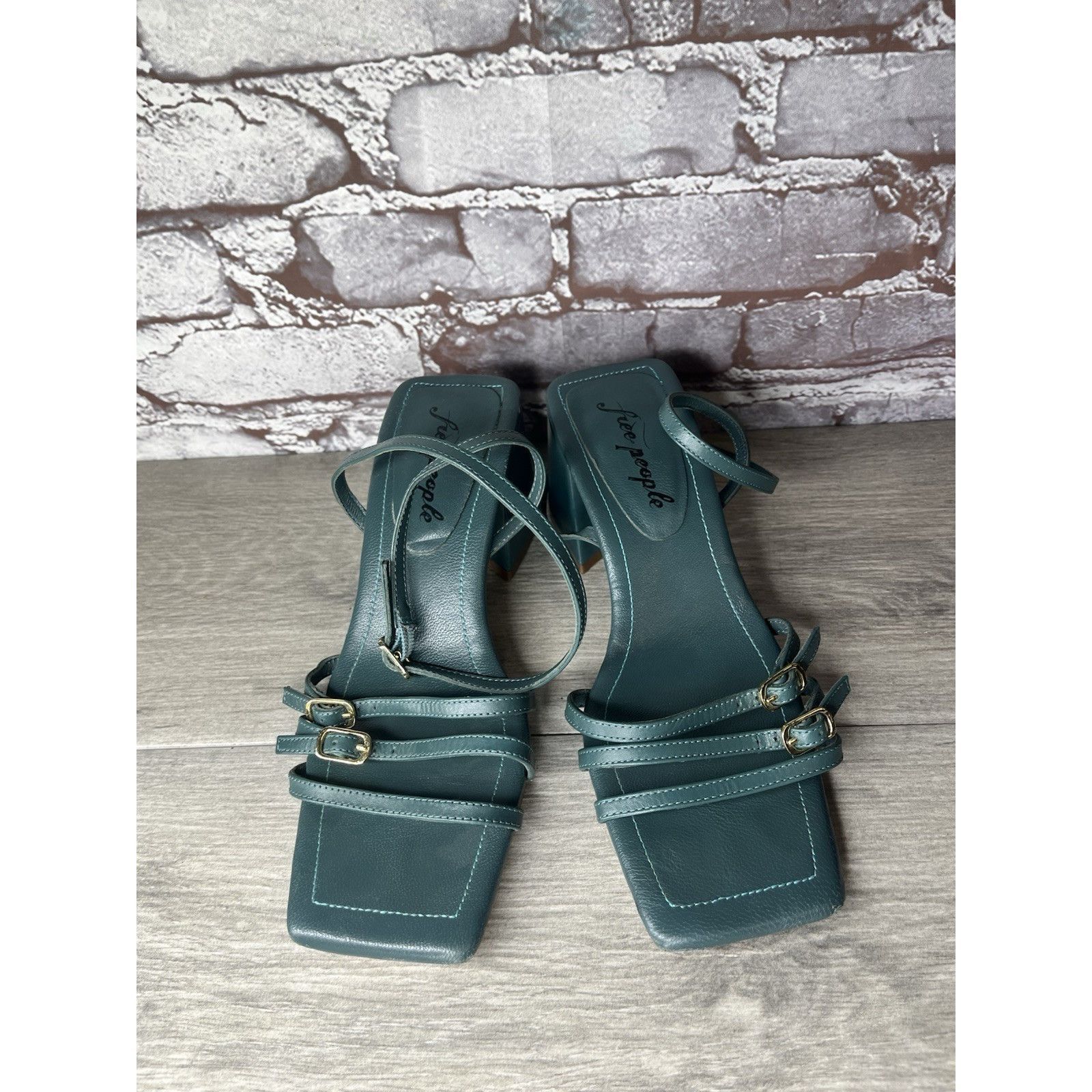 Free People Free People Niki Oasis Teal Blue Leather Strappy Block Heel Size US 8 / IT 38 - 21 Thumbnail